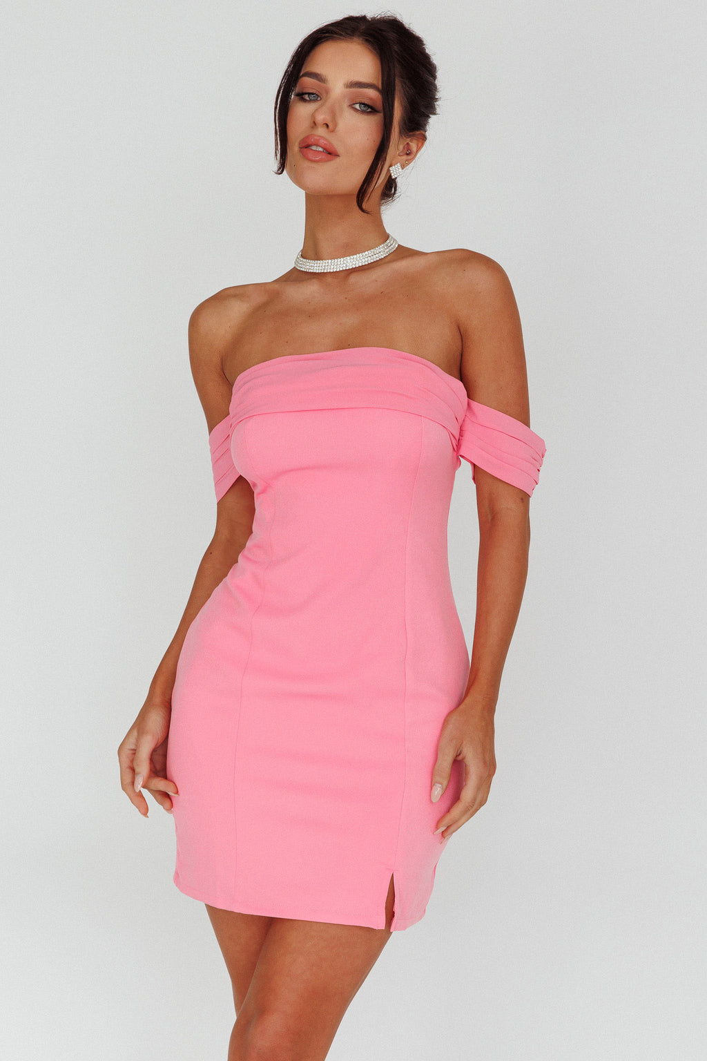 Kassie Off-Shoulder Mini Dress Sweet Pink by Selfie Leslie
