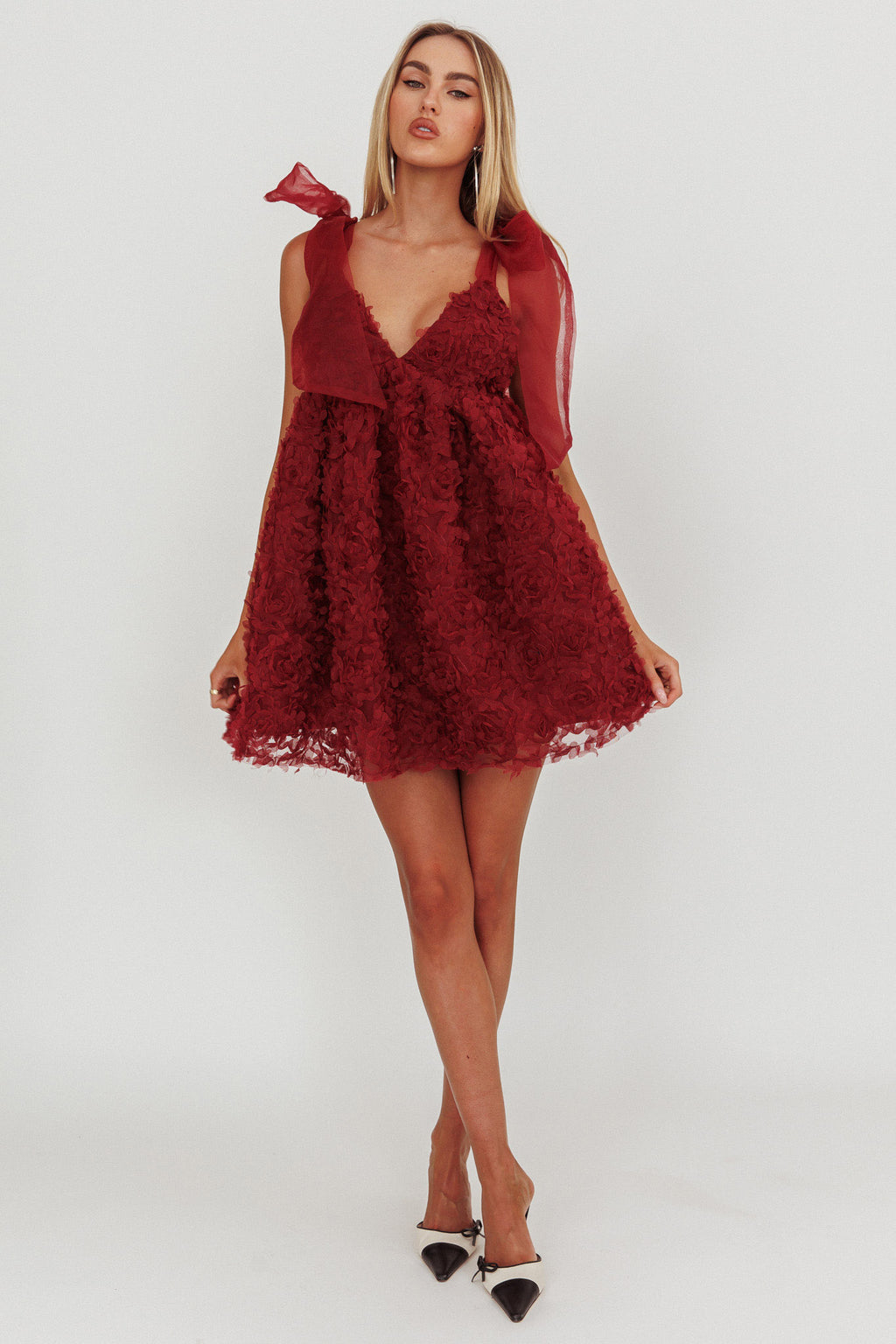 Lisette Tied Shoulder Embellished Mini Dress Wine by Selfie Leslie