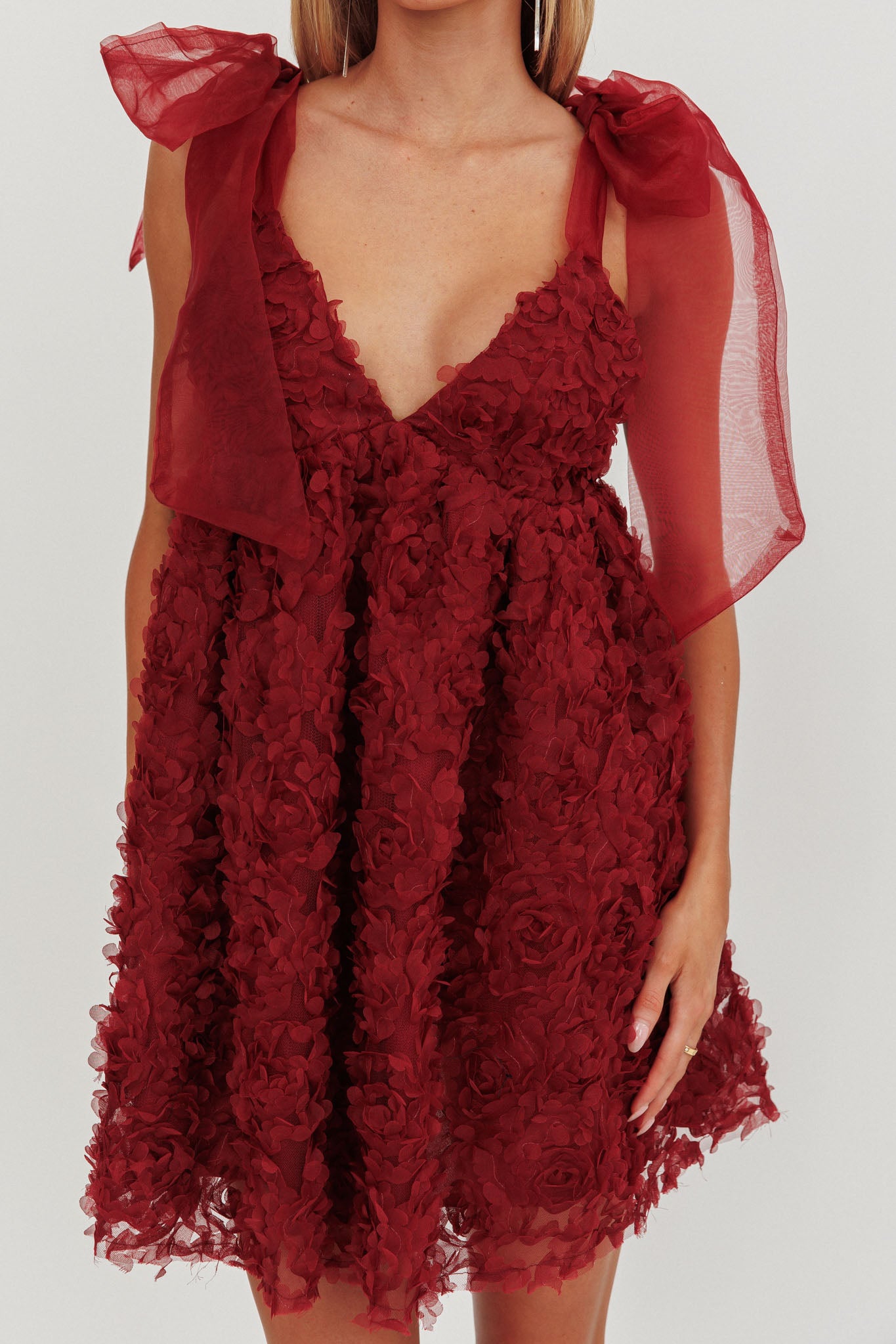Lisette Tied Shoulder Embellished Mini Dress Wine by Selfie Leslie