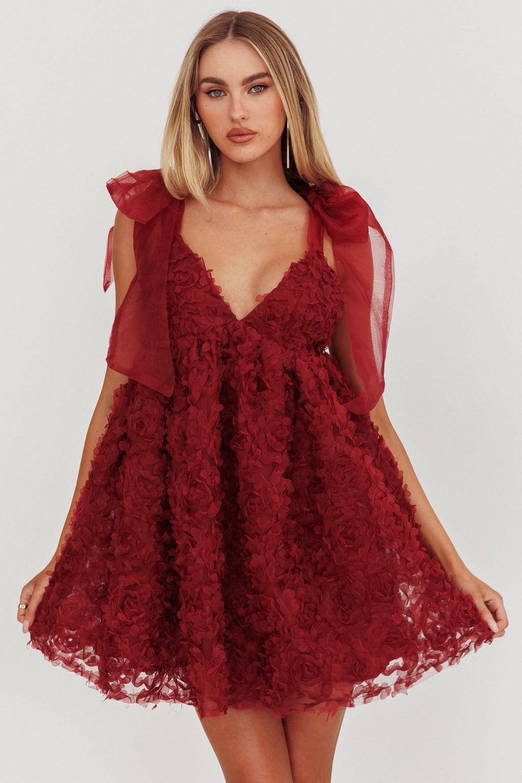 Lisette Tied Shoulder Embellished Mini Dress Wine by Selfie Leslie