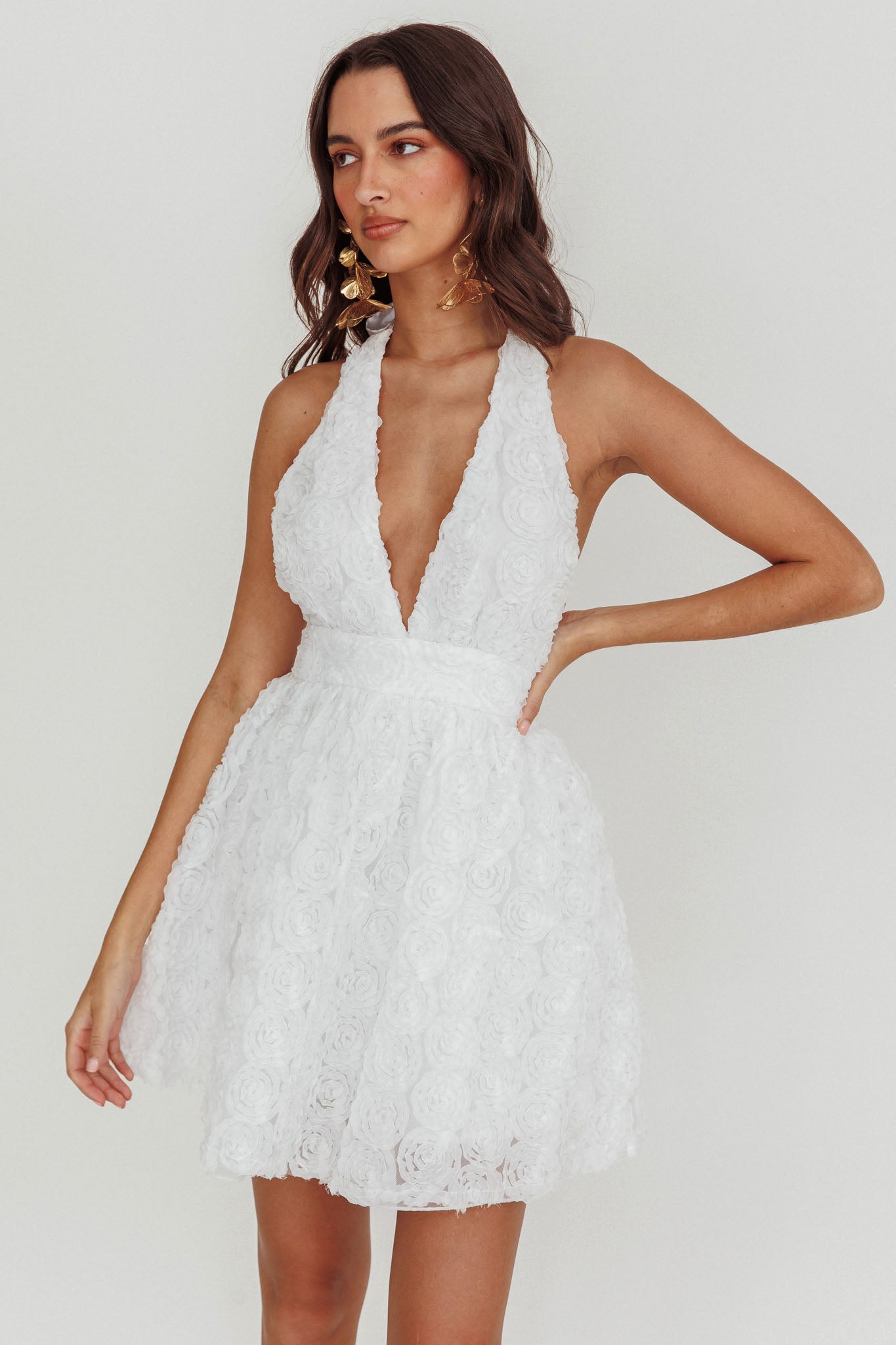 Shop the Lovelle Halter Neck Rosette Mini Dress White