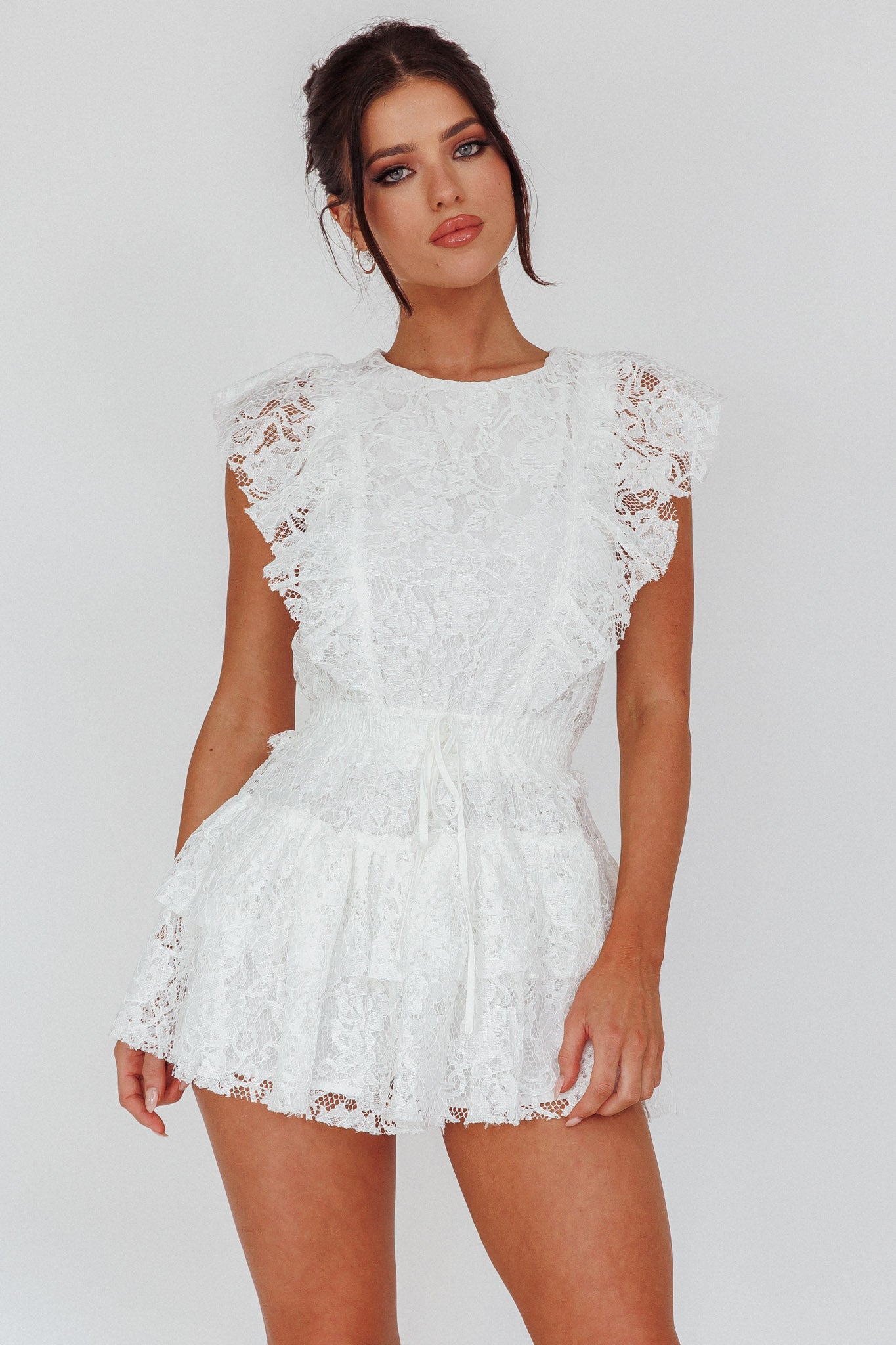 Sevila Sleeveless Lace Mini Dress White by Selfie Leslie
