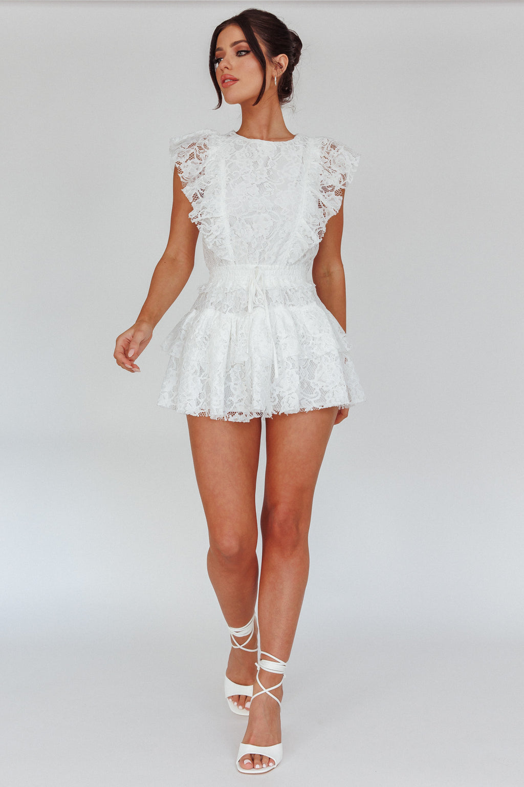 Sevila Sleeveless Lace Mini Dress White by Selfie Leslie