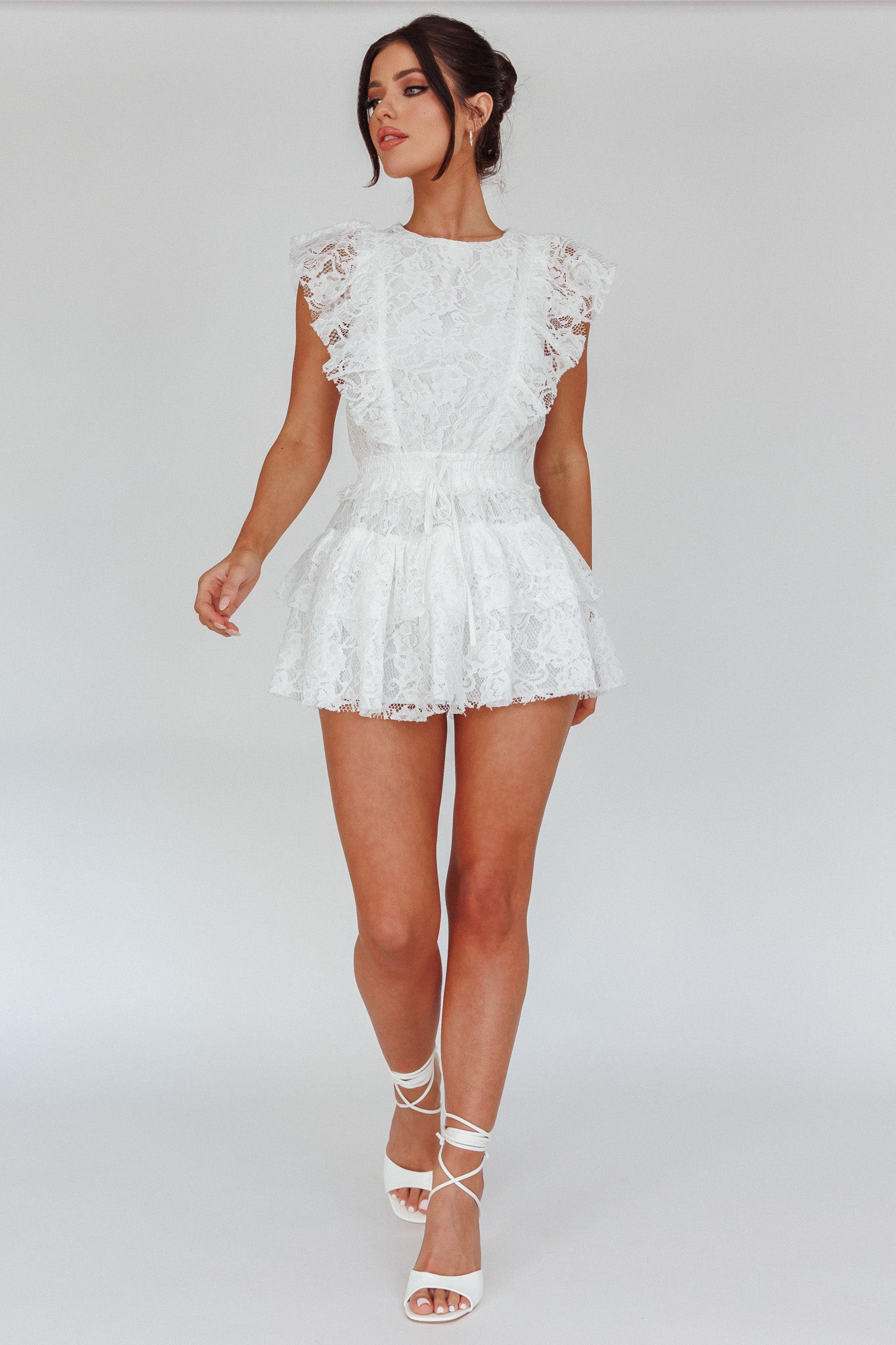 Sevila Sleeveless Lace Mini Dress White by Selfie Leslie
