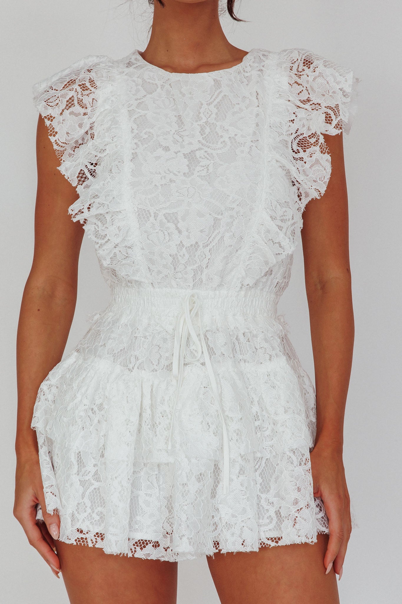Sevila Sleeveless Lace Mini Dress White by Selfie Leslie