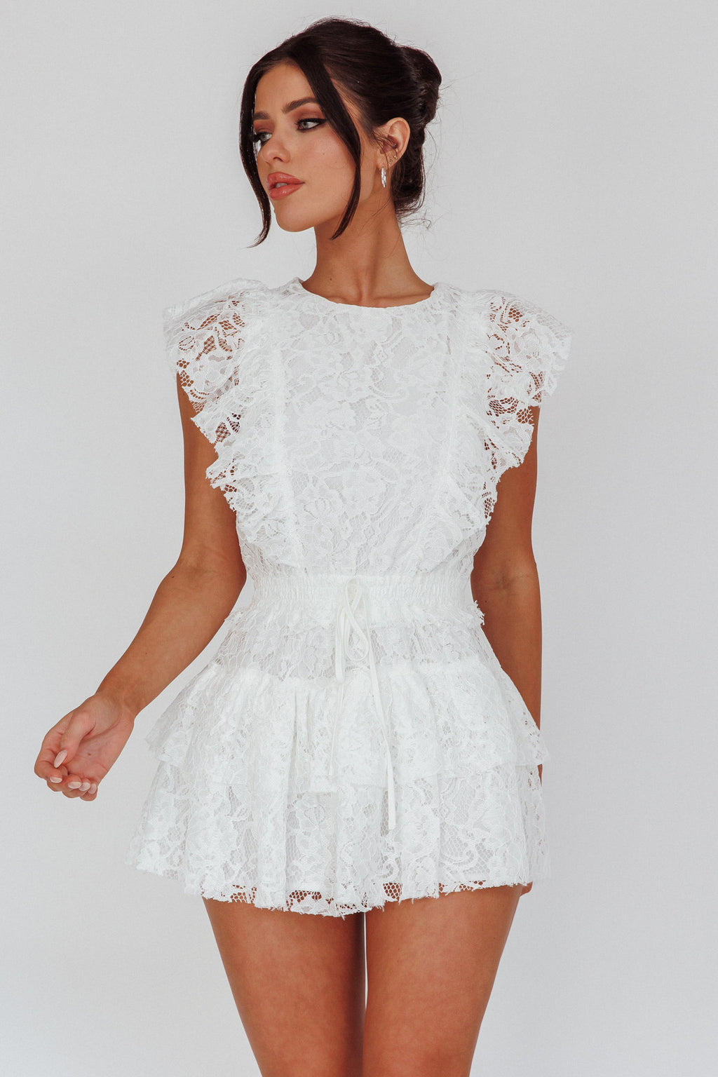 Sevila Sleeveless Lace Mini Dress White by Selfie Leslie