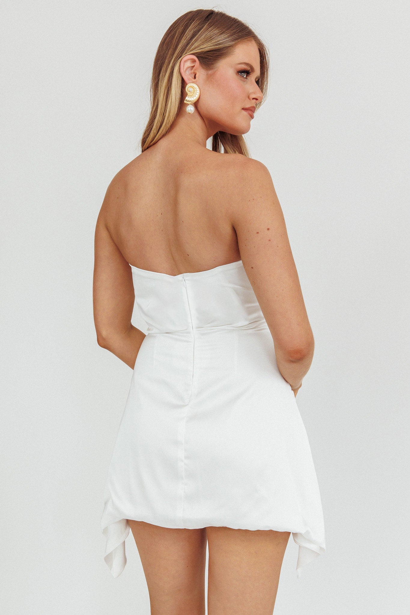 modal ruched a line mini dress in white Toni Strapless Ruched Mini Dress White