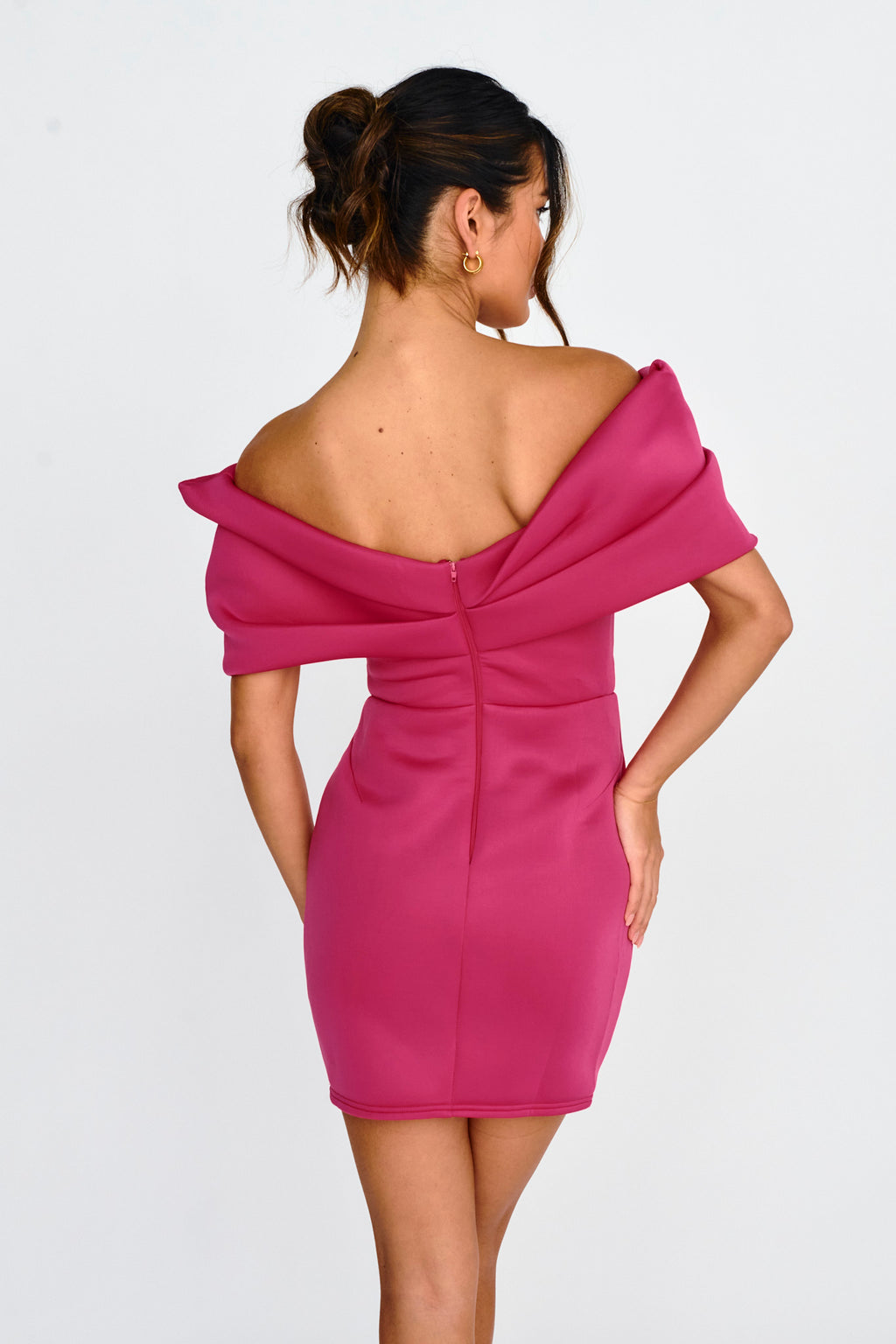Lucky Star Off Shoulder Cut-Out Mini Dress Fuchsia by Selfie Leslie