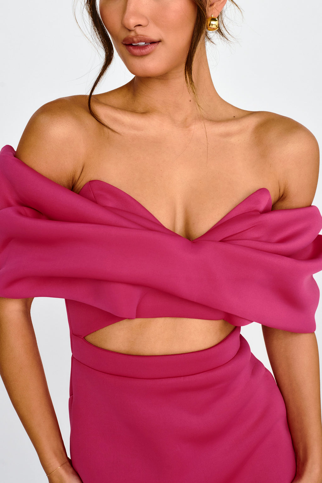 Lucky Star Off Shoulder Cut-Out Mini Dress Fuchsia by Selfie Leslie