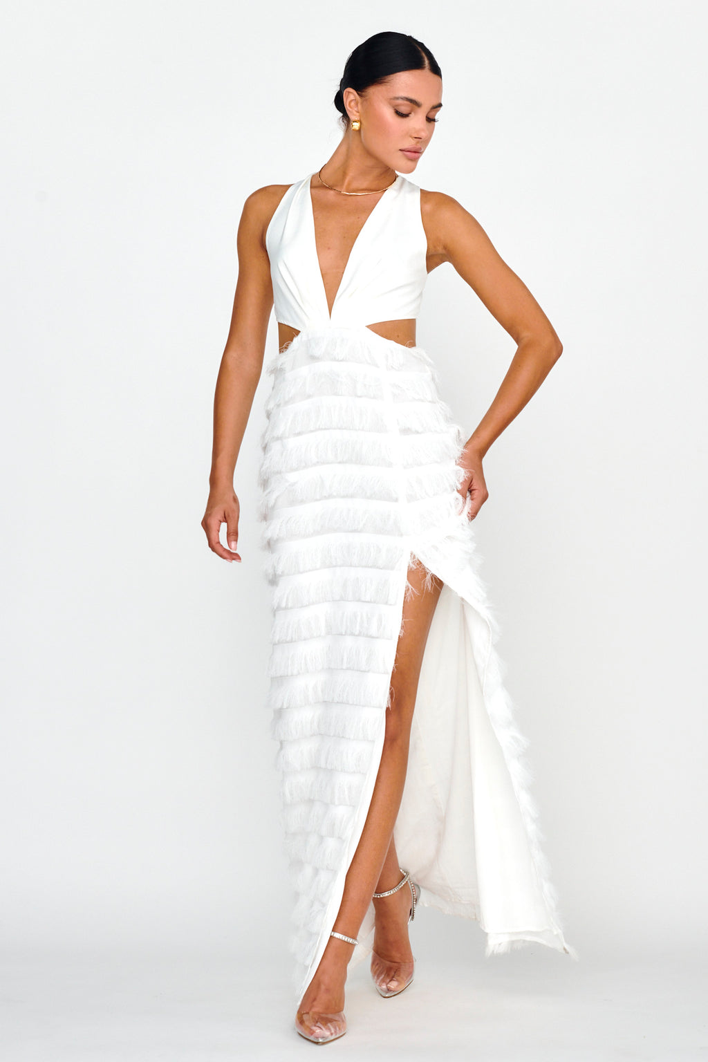 Bold Move Fringe Trim Maxi Dress Ivory by Selfie Leslie