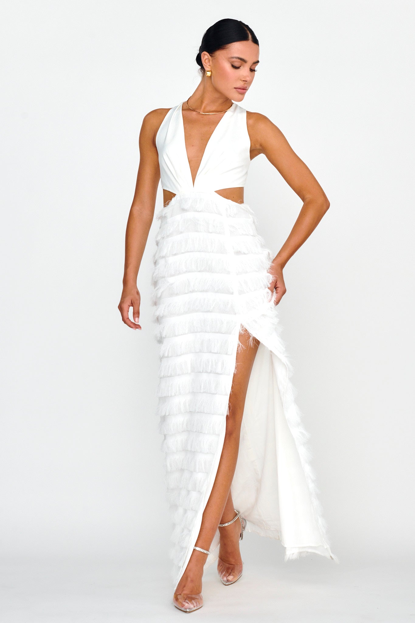 Bold Move Fringe Trim Maxi Dress Ivory by Selfie Leslie