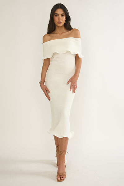 Rayna Off-Shoulder Midi Dress Ivory– Selfie Leslie