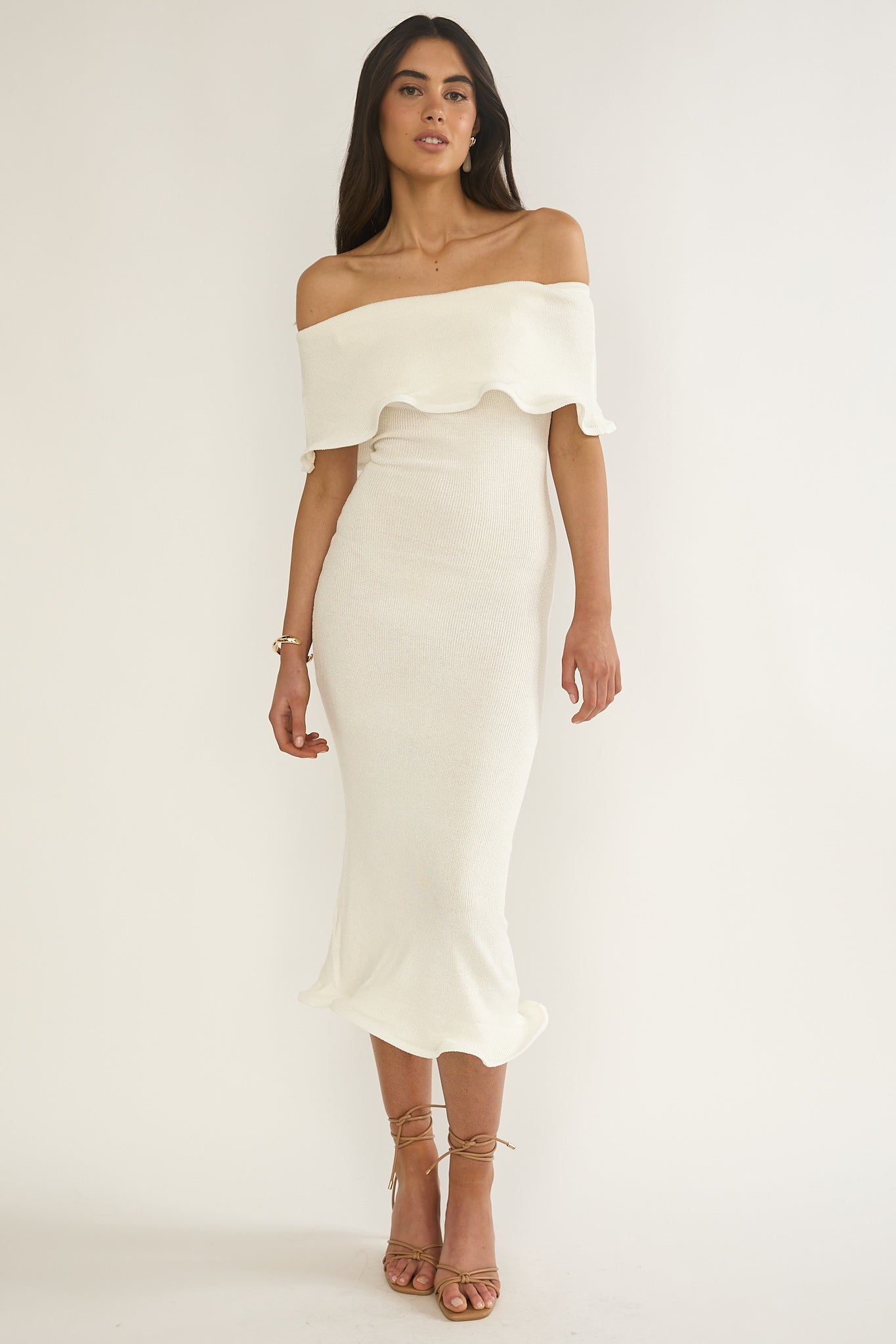 knee length dresses for ladies John Charles 29337A Ivory Midi Dress for Wedding main image 1
