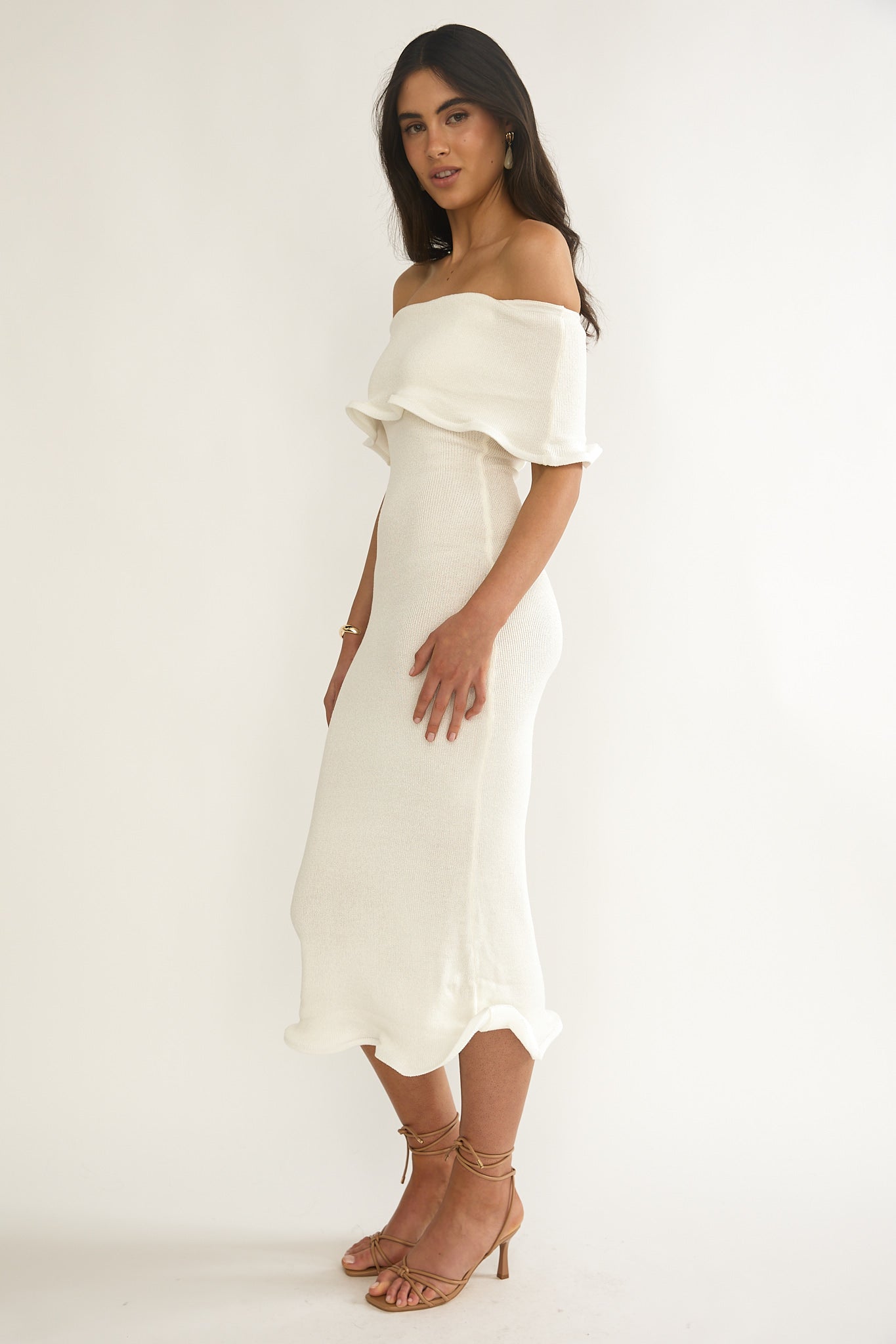 Rayna Off-Shoulder Midi Dress Ivory by Selfie Leslie