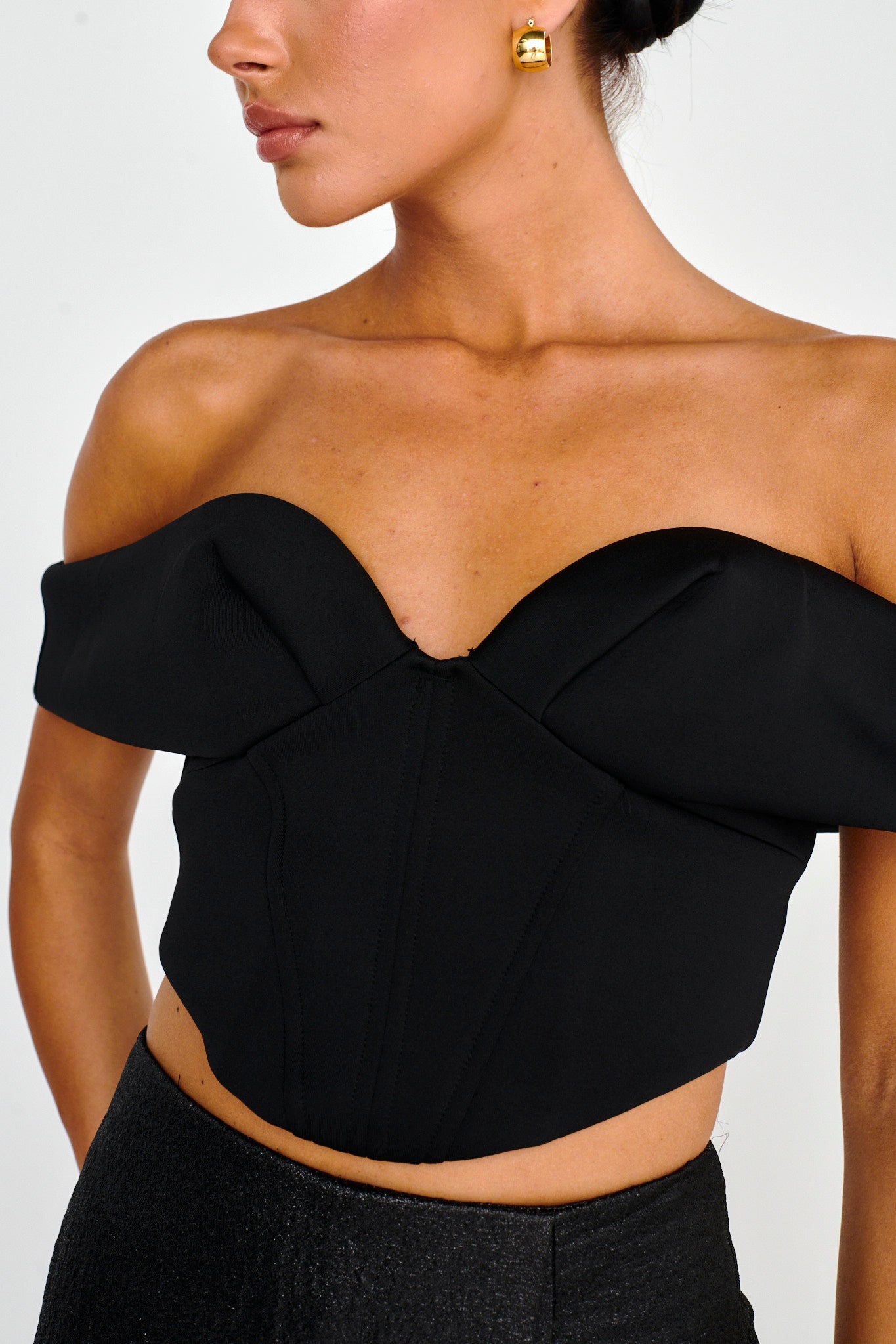 Tenicka Off-Shoulder Crop Top Black by Selfie Leslie