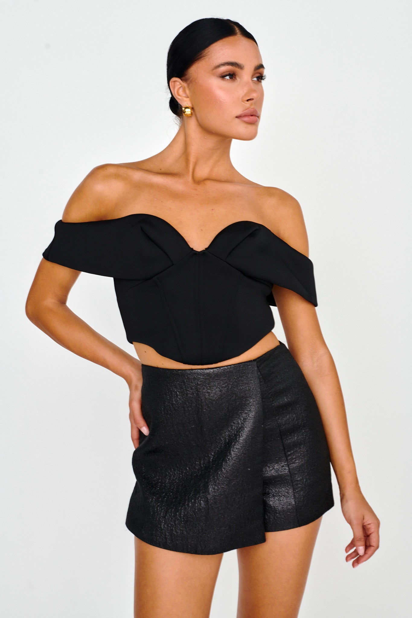 Tenicka Off-Shoulder Crop Top Black by Selfie Leslie
