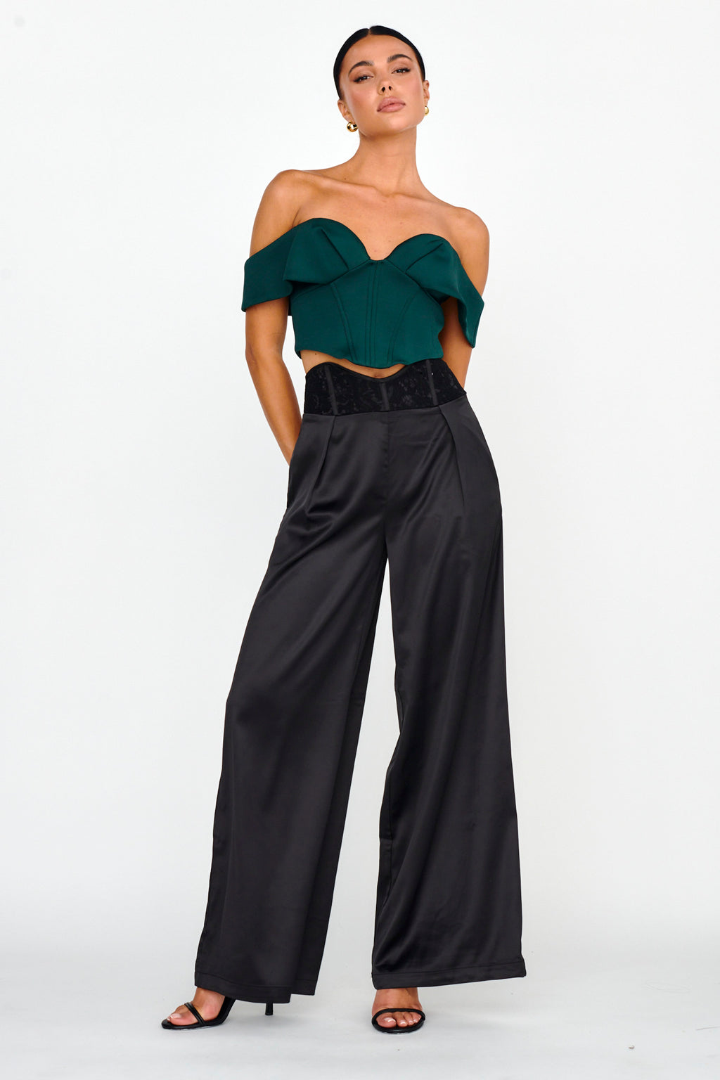 Tenicka Off-Shoulder Crop Top Hunter by Selfie Leslie