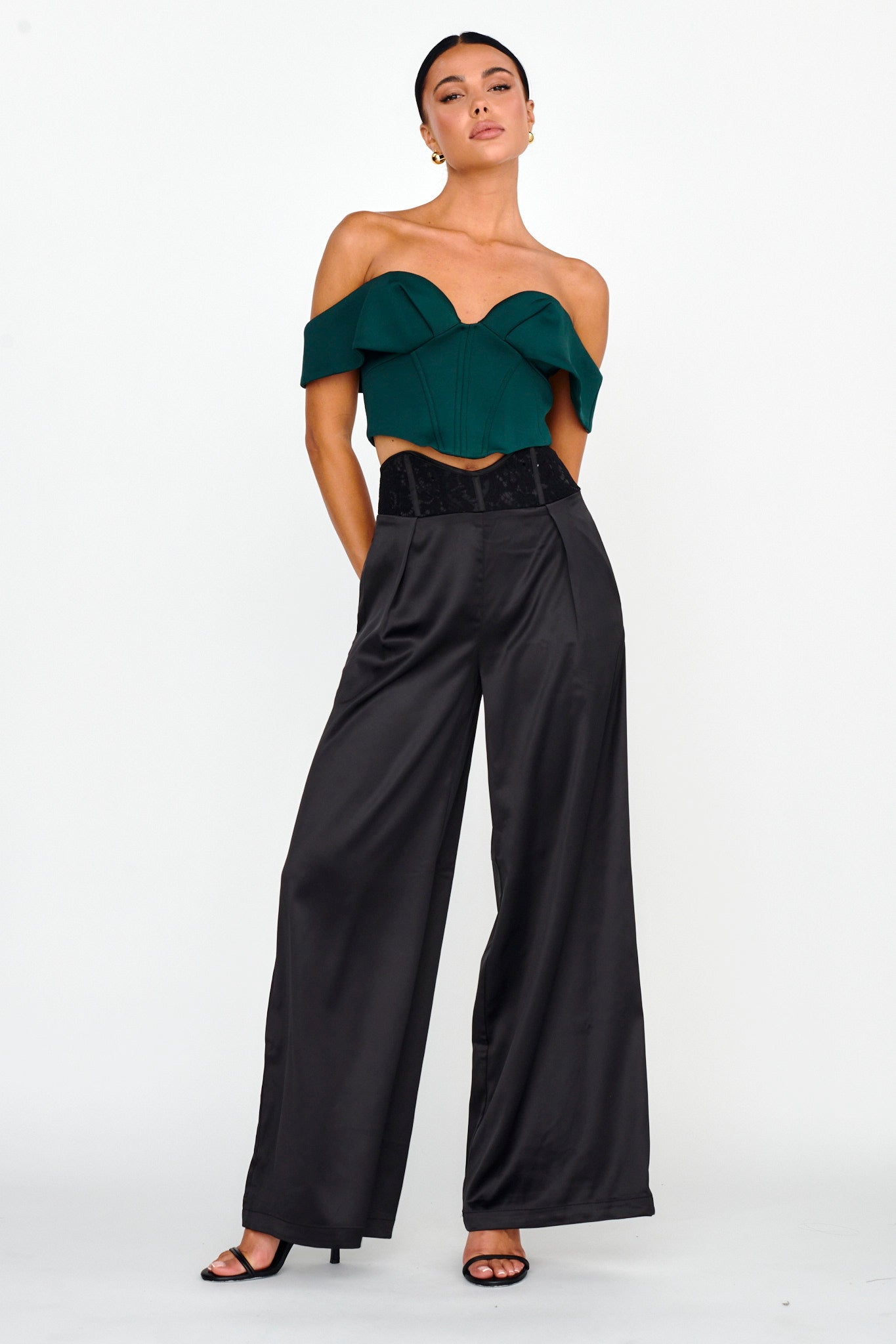 Tenicka Off-Shoulder Crop Top Hunter by Selfie Leslie