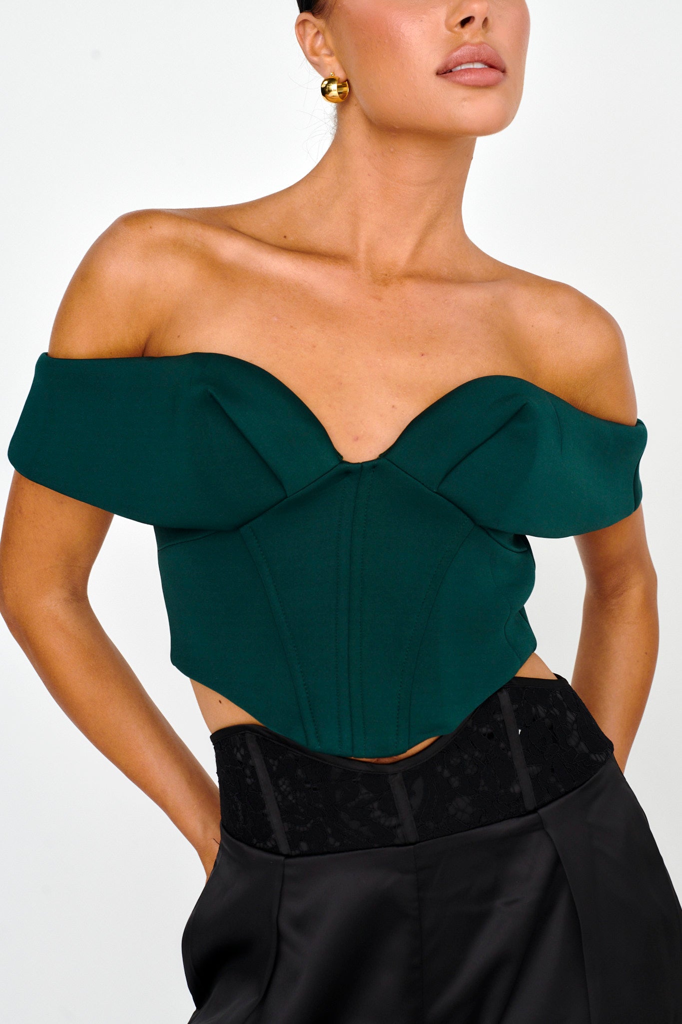 Tenicka Off-Shoulder Crop Top Hunter by Selfie Leslie
