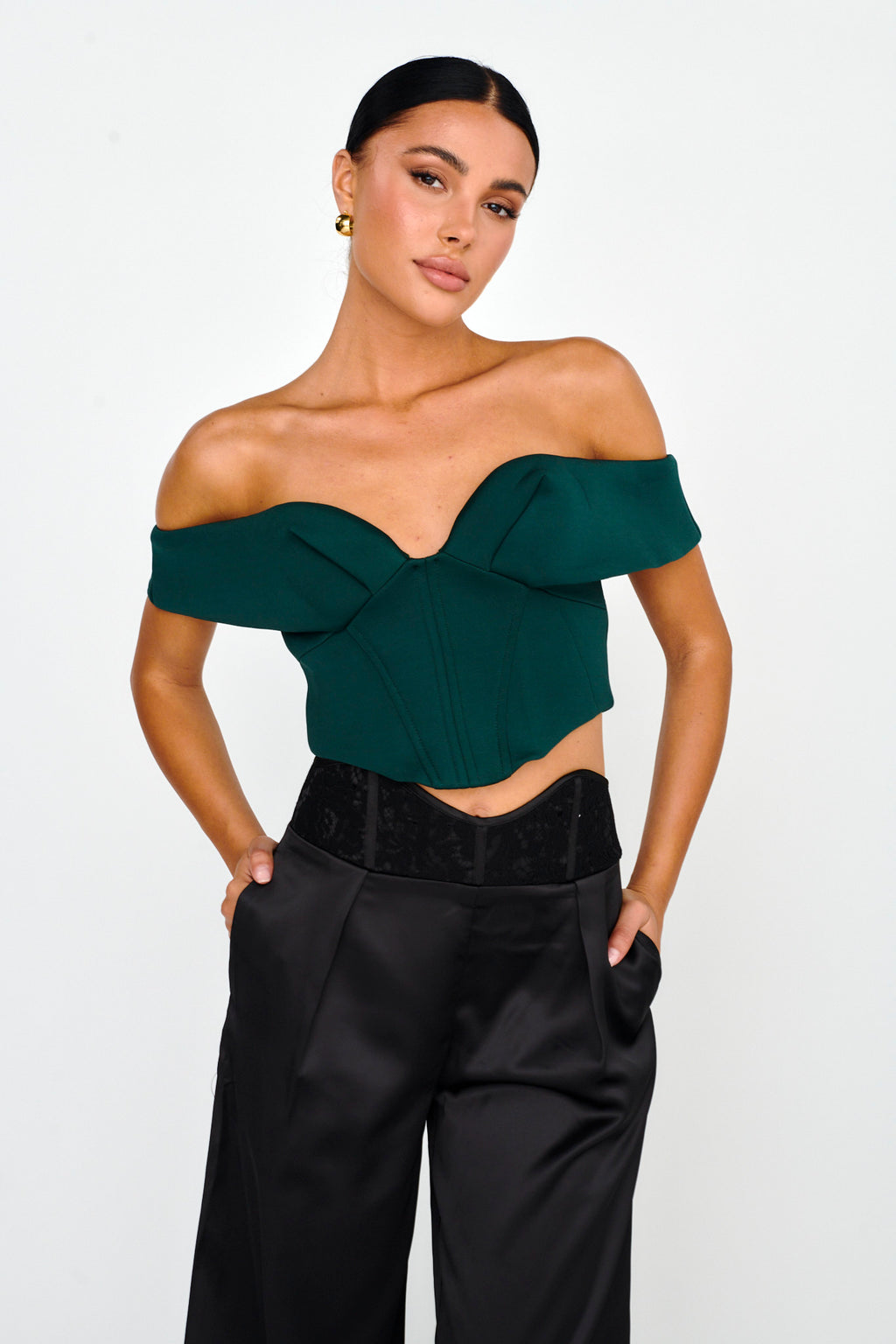 Tenicka Off-Shoulder Crop Top Hunter by Selfie Leslie