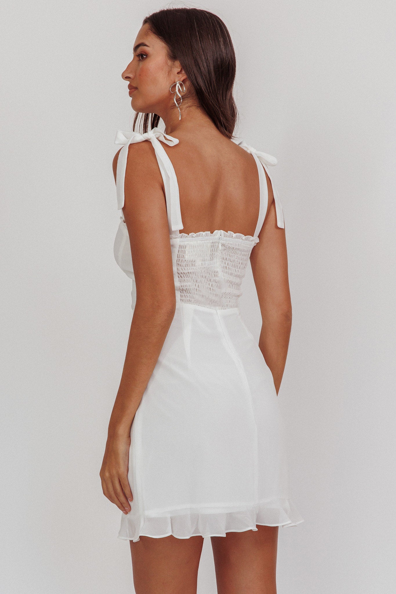 Jezika Tied Shoulder Mini Dress White by Selfie Leslie