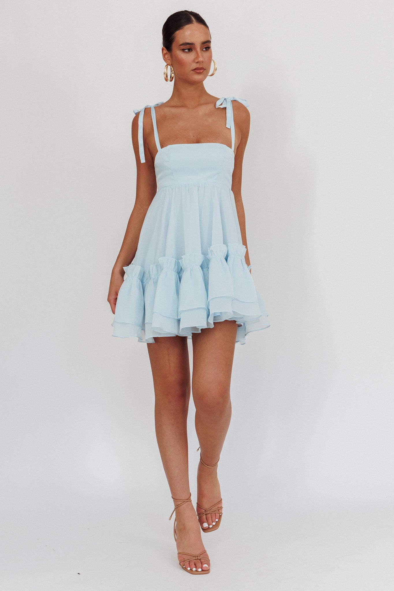 Dream Chaser Frill Hem Babydoll Dress Blue by Selfie Leslie