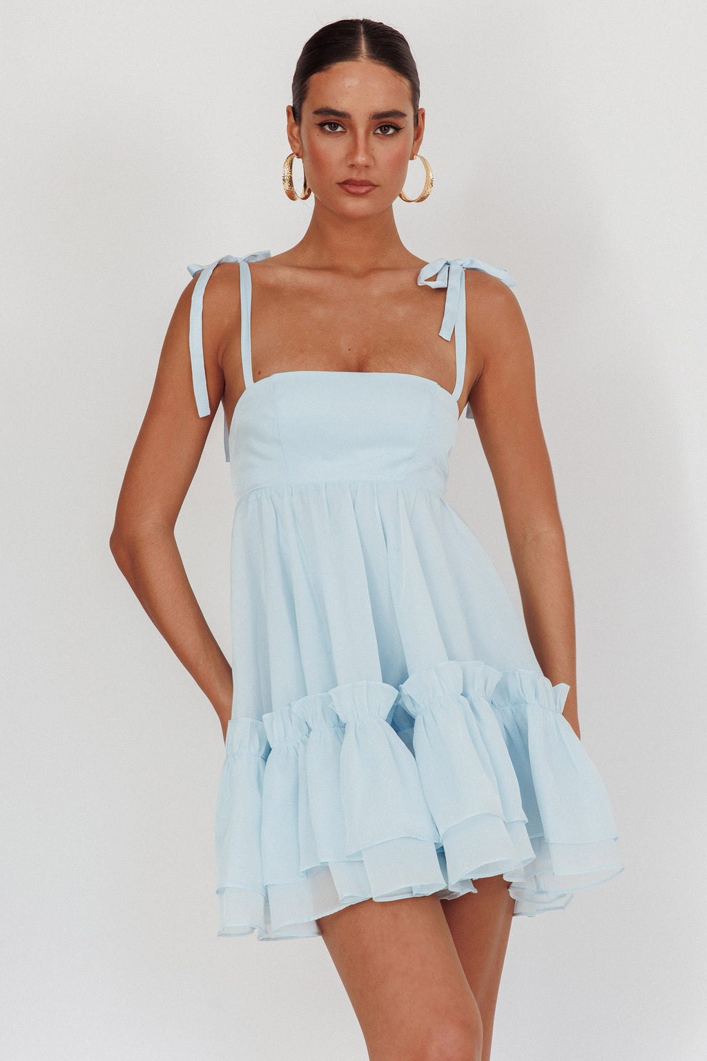 Dream Chaser Frill Hem Babydoll Dress Blue by Selfie Leslie