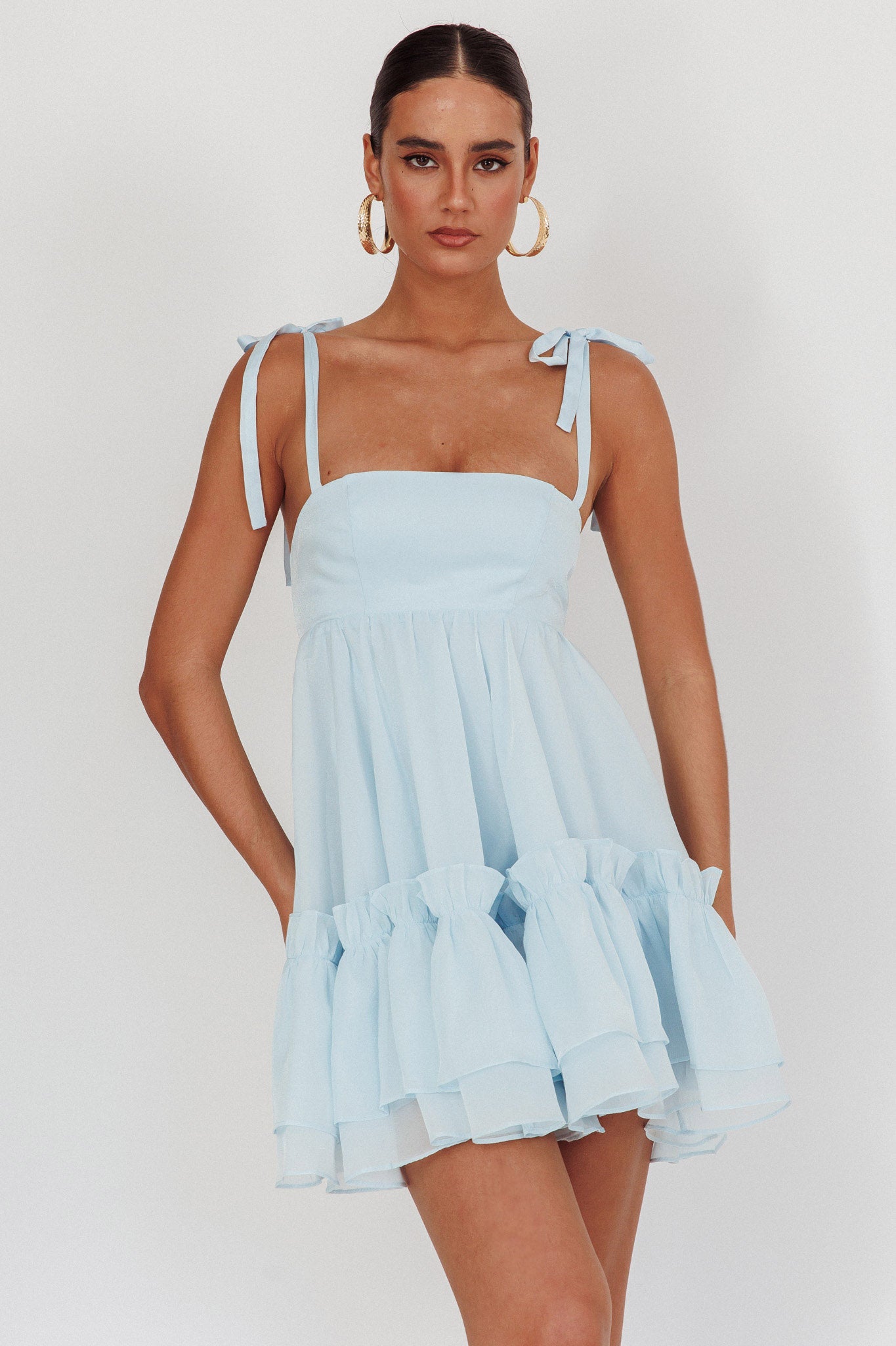 Dream Chaser Frill Hem Babydoll Dress Blue by Selfie Leslie