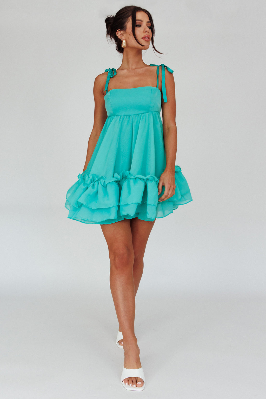 Dream Chaser Frill Hem Babydoll Dress Green by Selfie Leslie