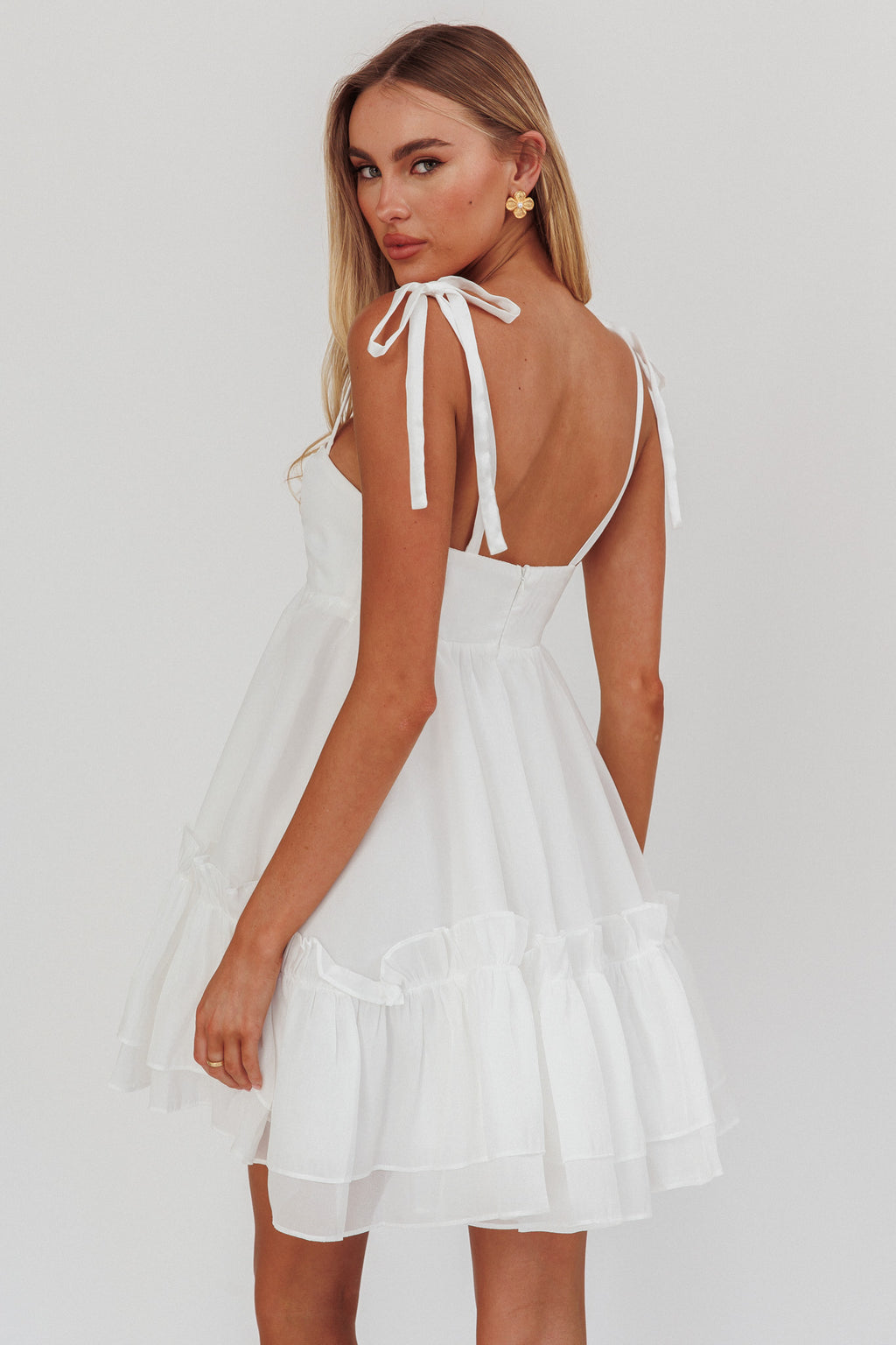 Dream Chaser Frill Hem Babydoll Dress White by Selfie Leslie
