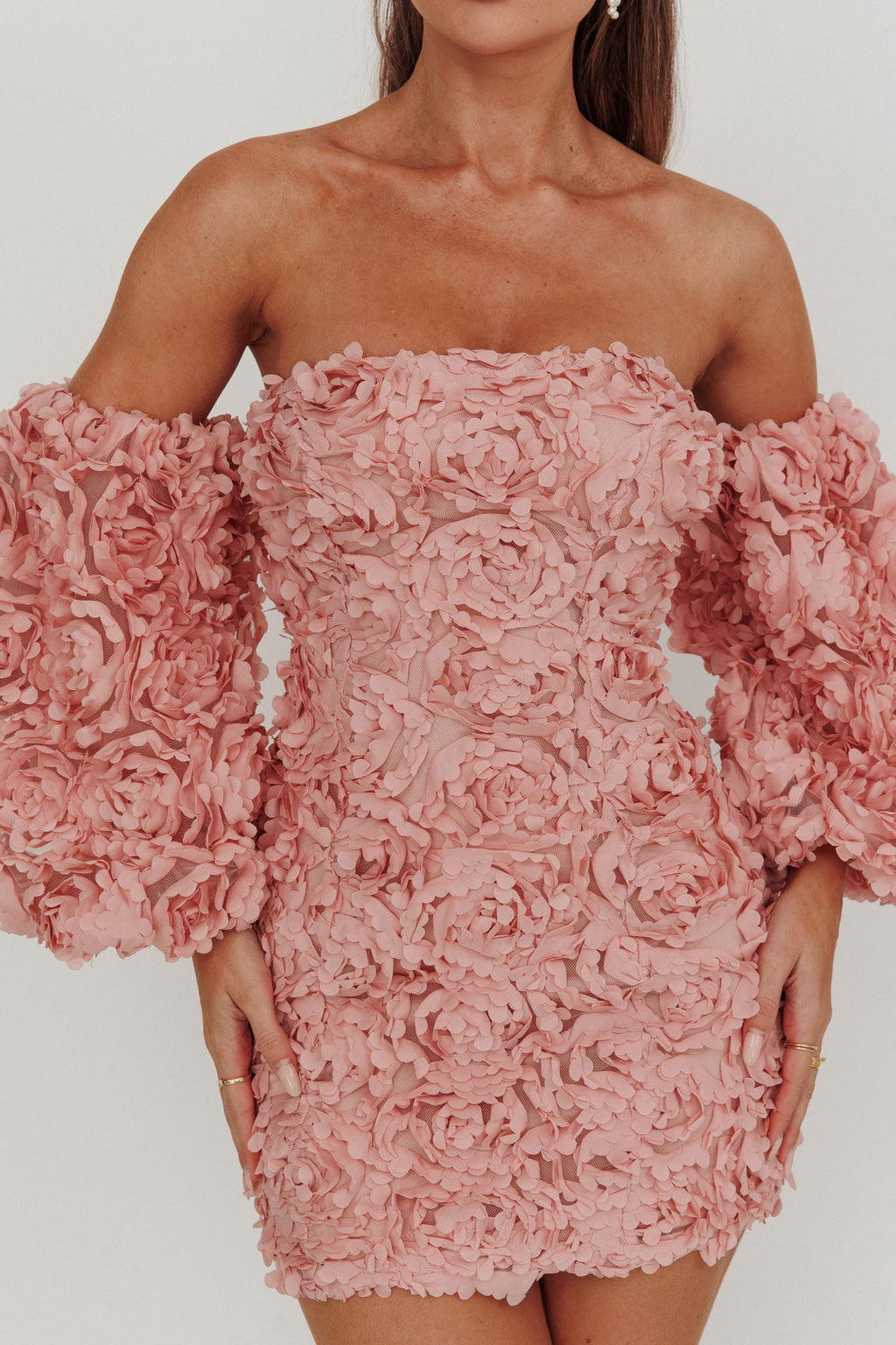 Vive La Rose Off-Shoulder Floral Mini Dress Blush by Selfie Leslie