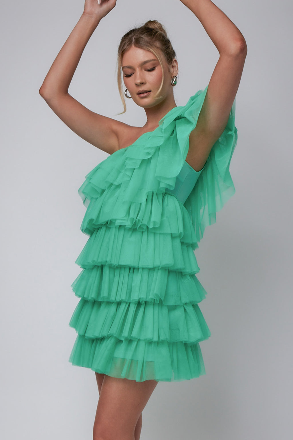 Tomi Layered Frill One-Shoulder Mini Dress Spearmint by Selfie Leslie