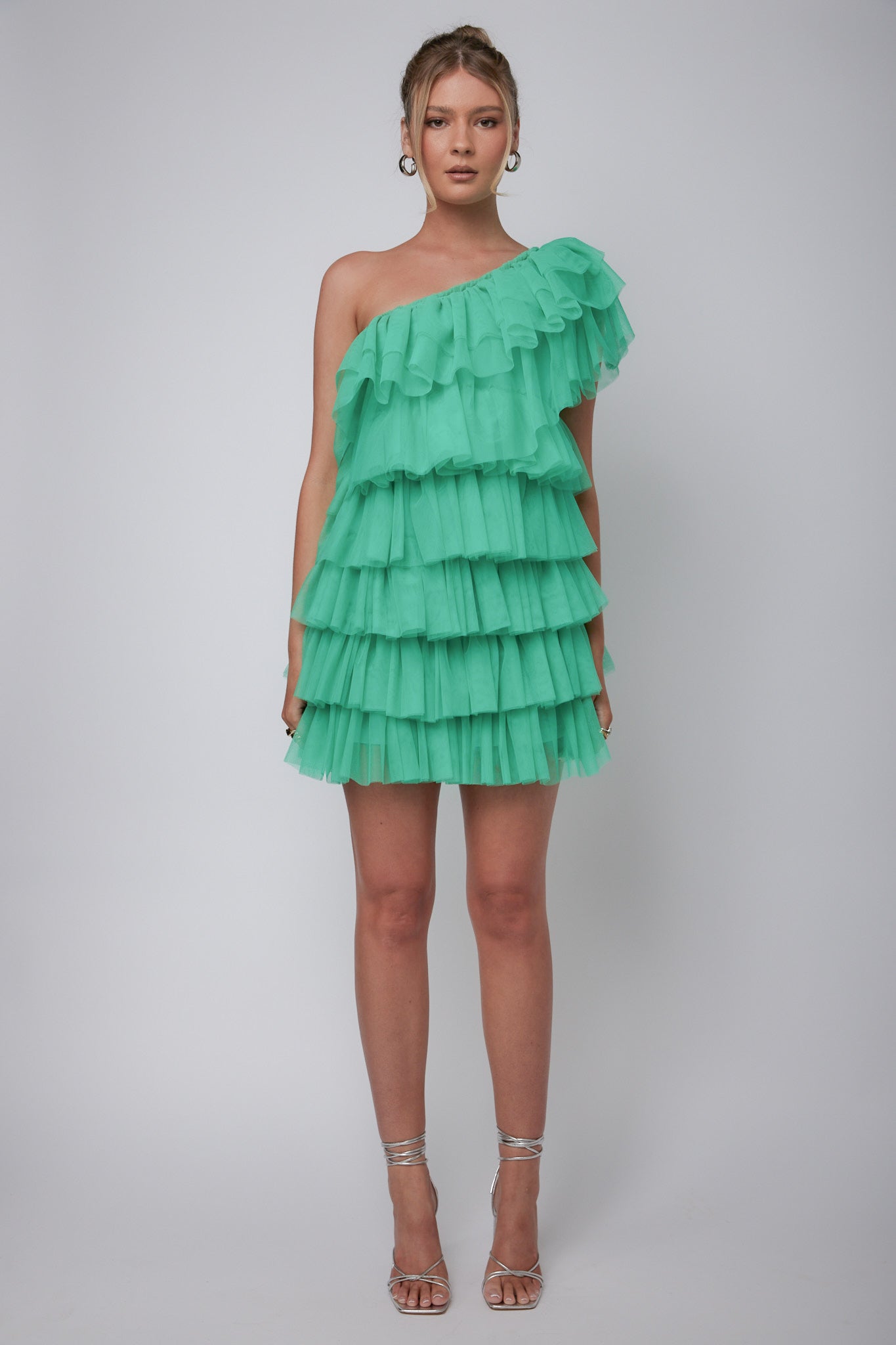 Tomi Layered Frill One-Shoulder Mini Dress Spearmint by Selfie Leslie