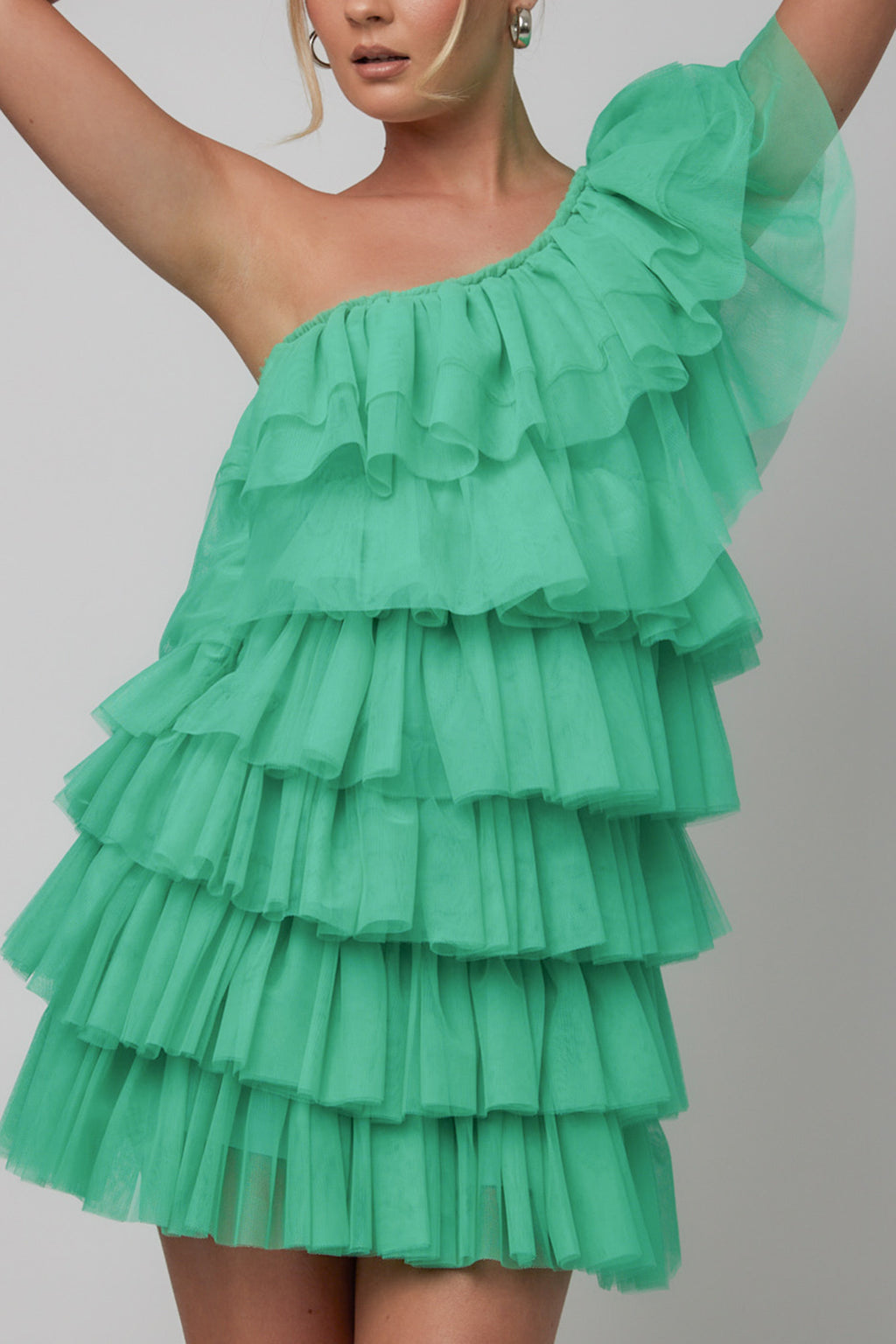 Tomi Layered Frill One-Shoulder Mini Dress Spearmint by Selfie Leslie