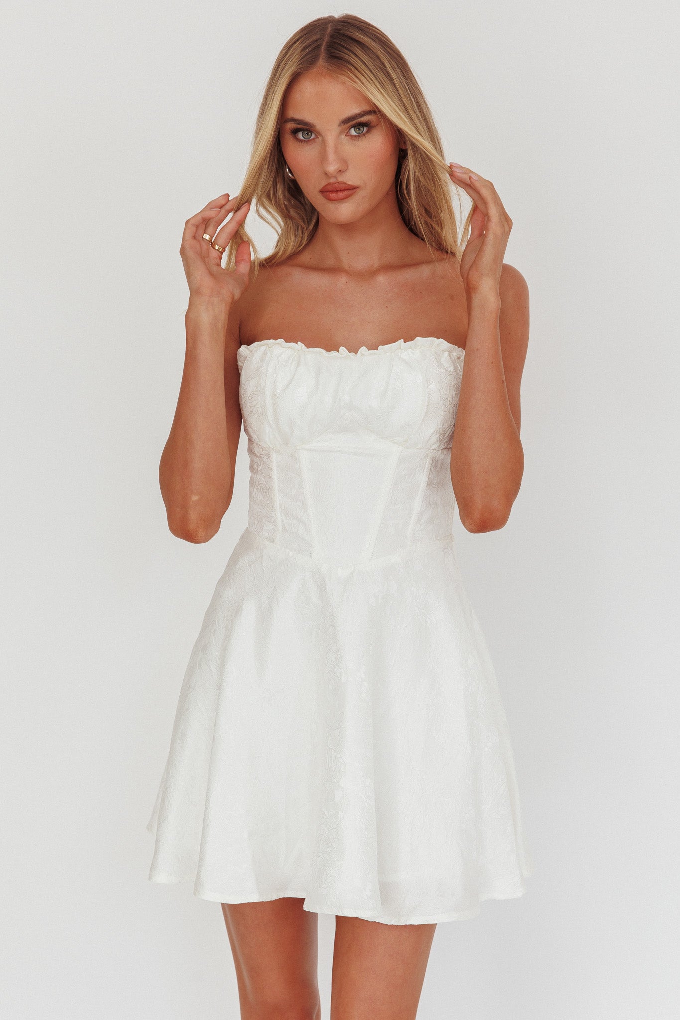 Savanna Corset Bodice Mini Dress Ivory by Selfie Leslie