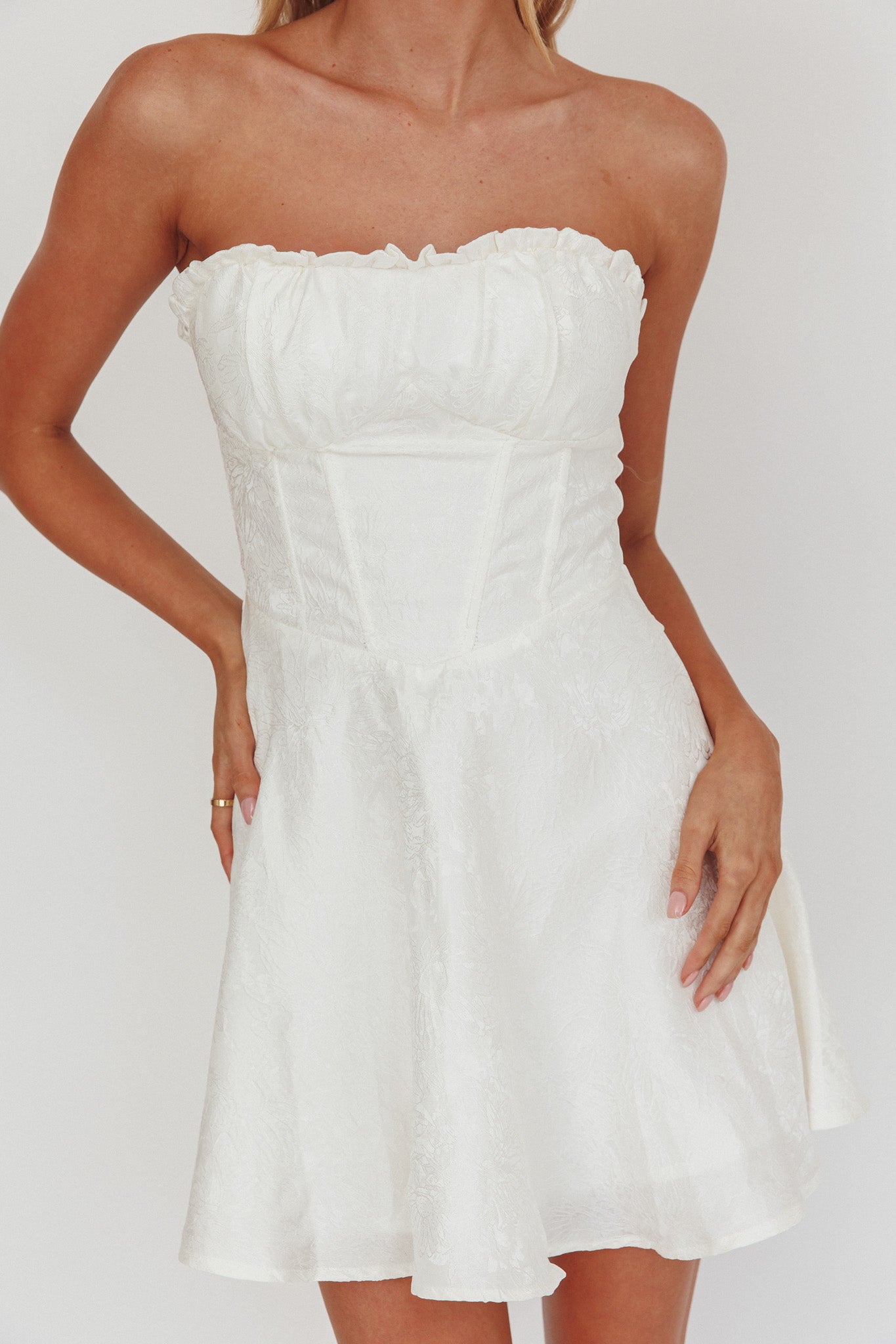 Savanna Corset Bodice Mini Dress Ivory by Selfie Leslie