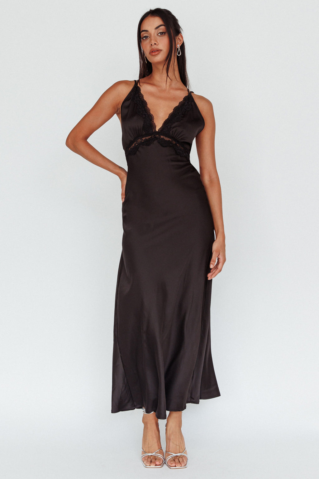 Signature Lace Trim Midi Dress Black by Selfie Leslie