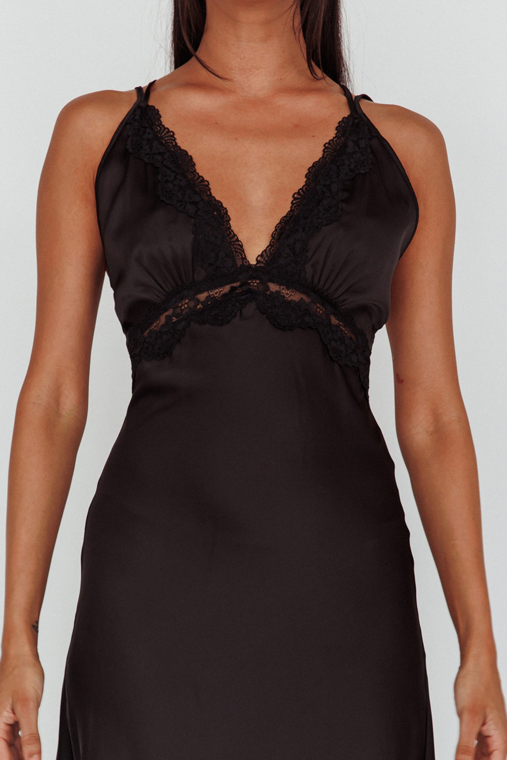 Signature Lace Trim Midi Dress Black by Selfie Leslie