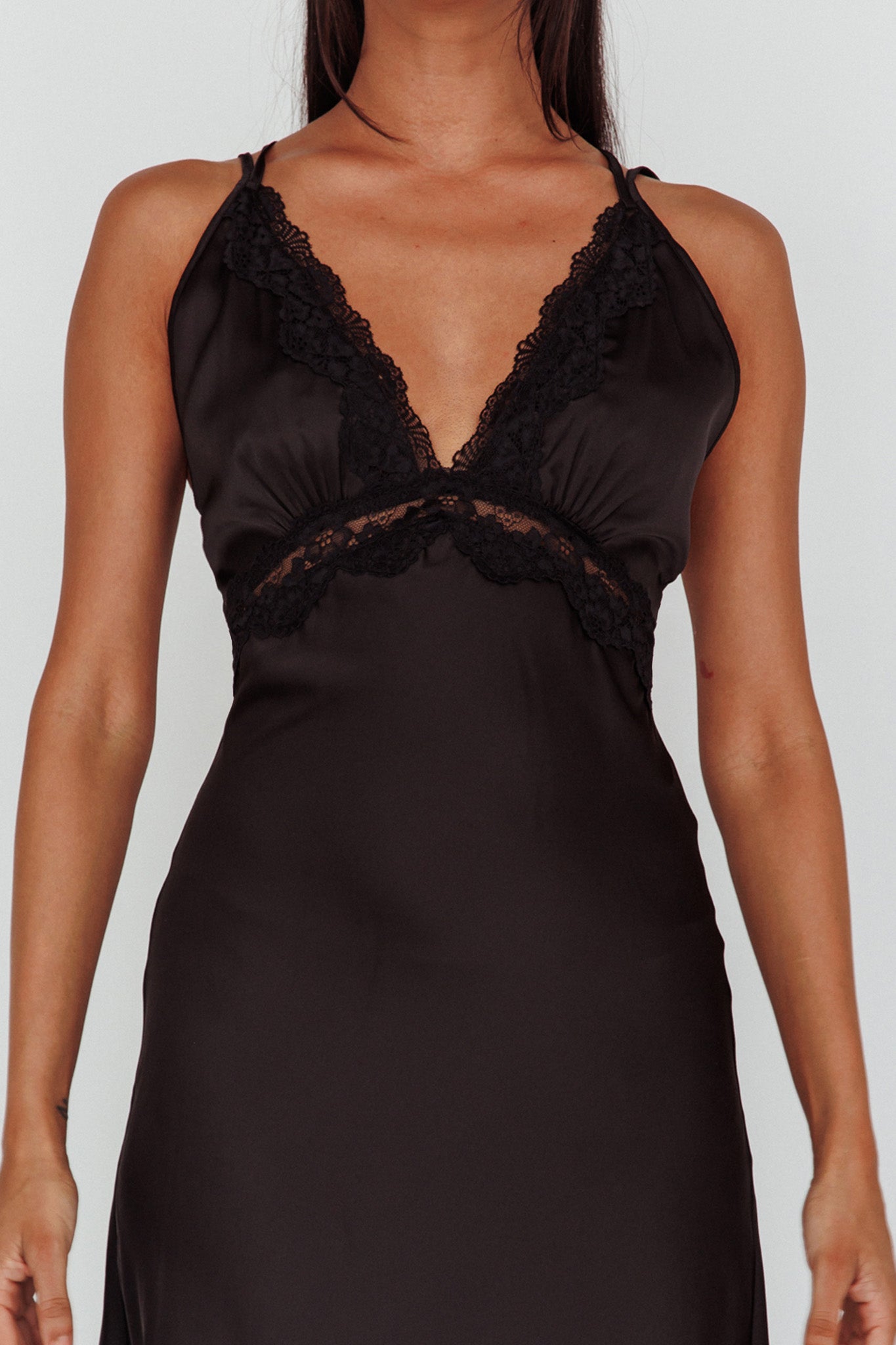 Signature Lace Trim Midi Dress Black by Selfie Leslie