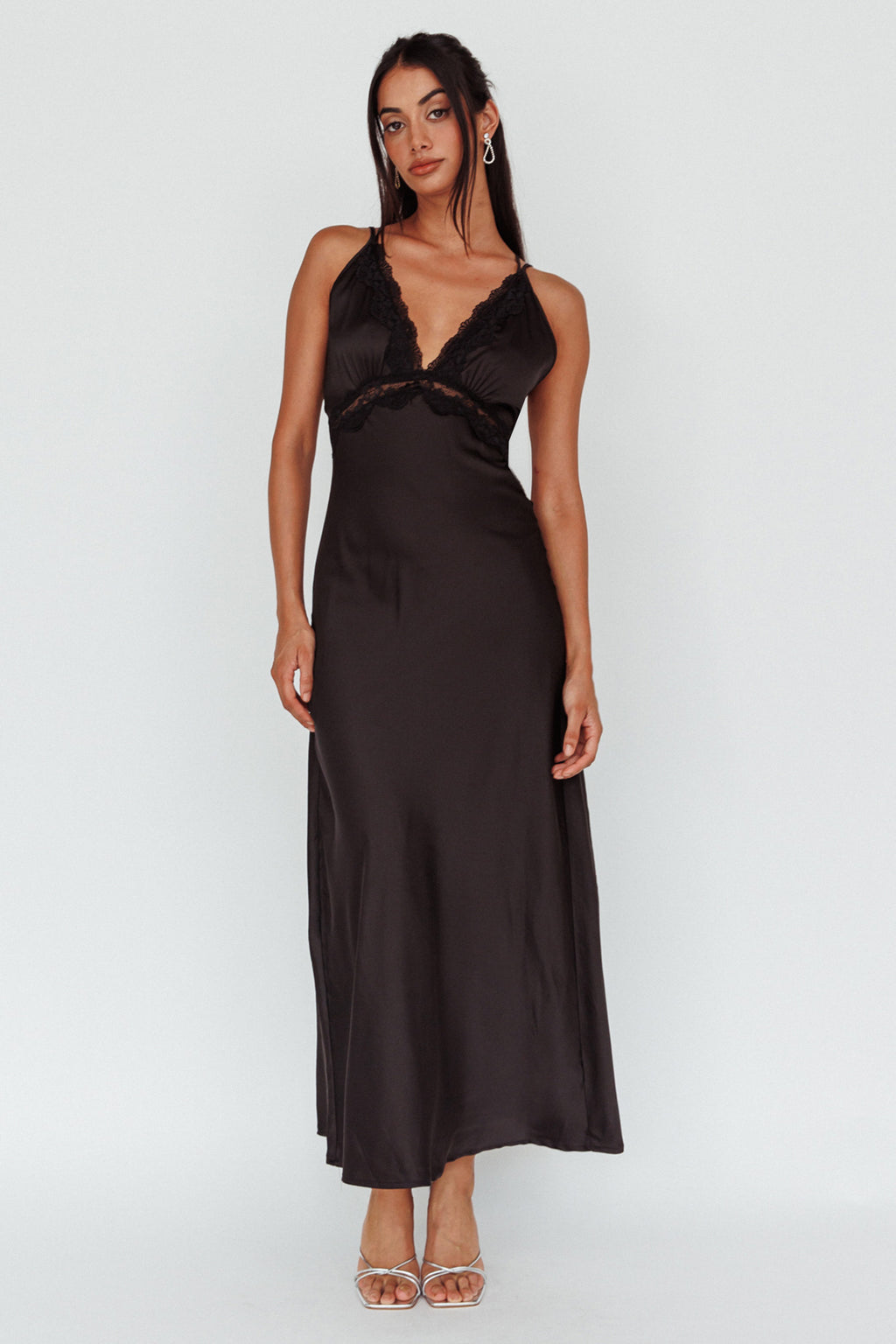 Signature Lace Trim Midi Dress Black by Selfie Leslie