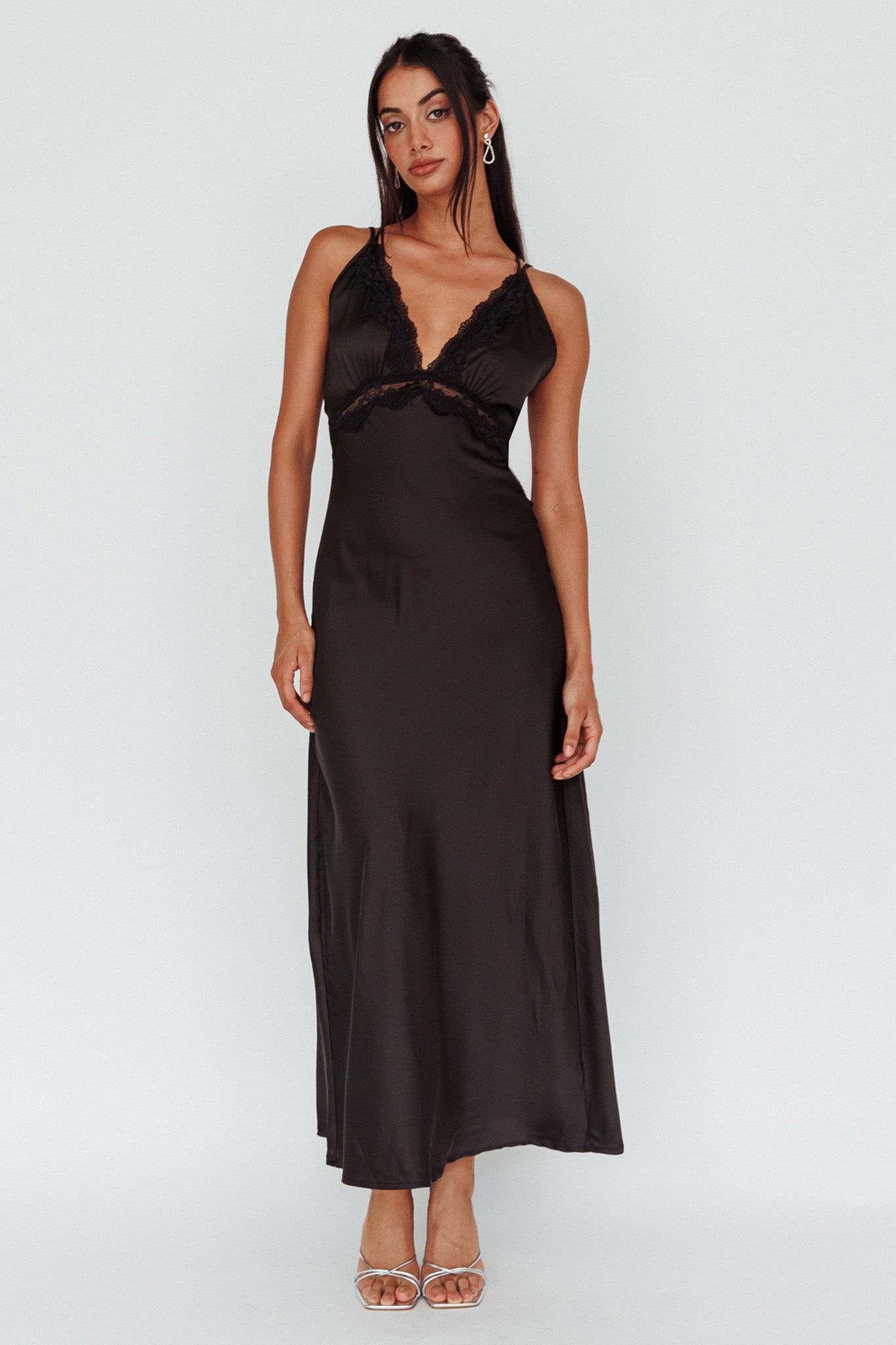 Signature Lace Trim Midi Dress Black by Selfie Leslie