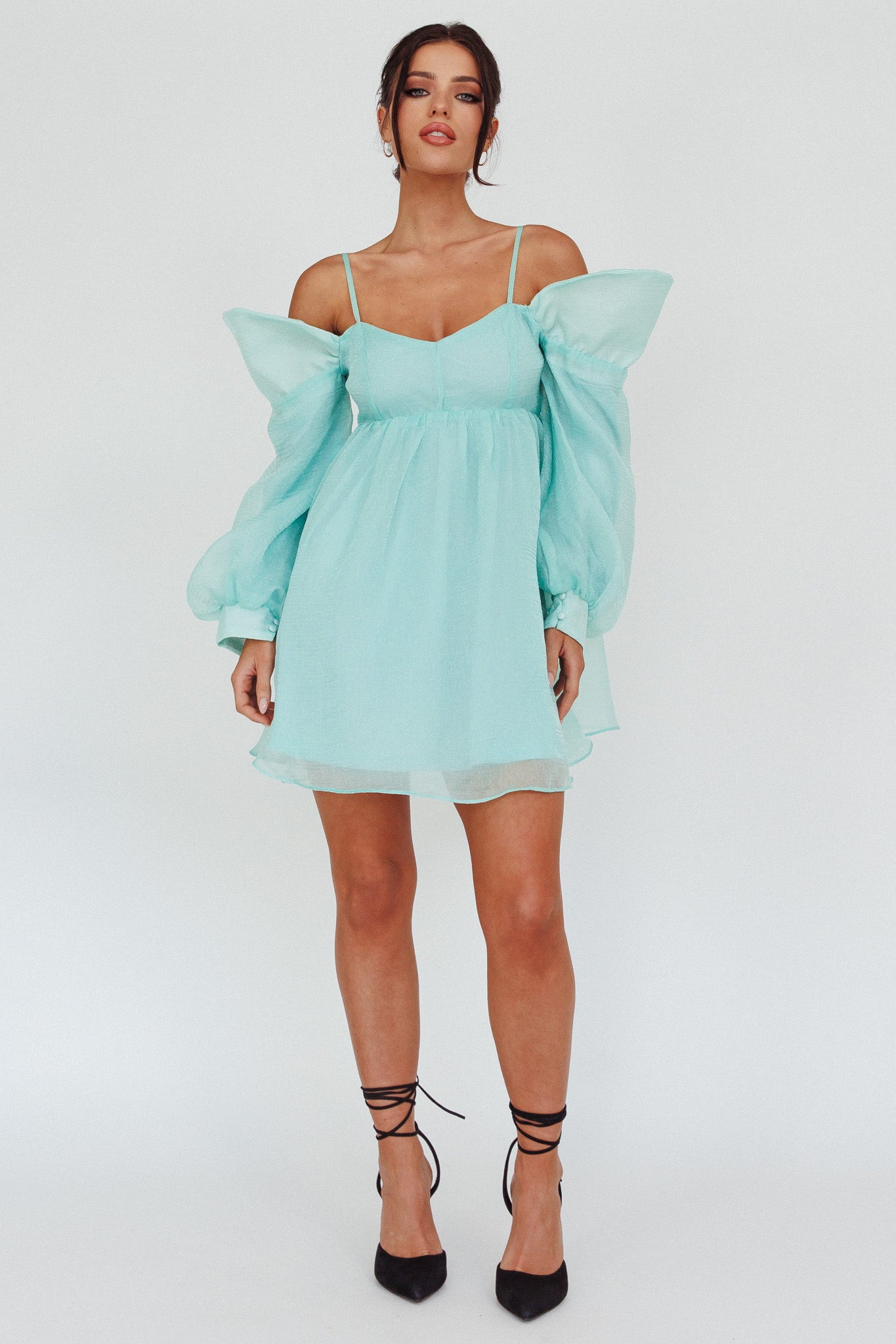 Yasi Long Sleeve Babydoll Mini Dress Mint by Selfie Leslie