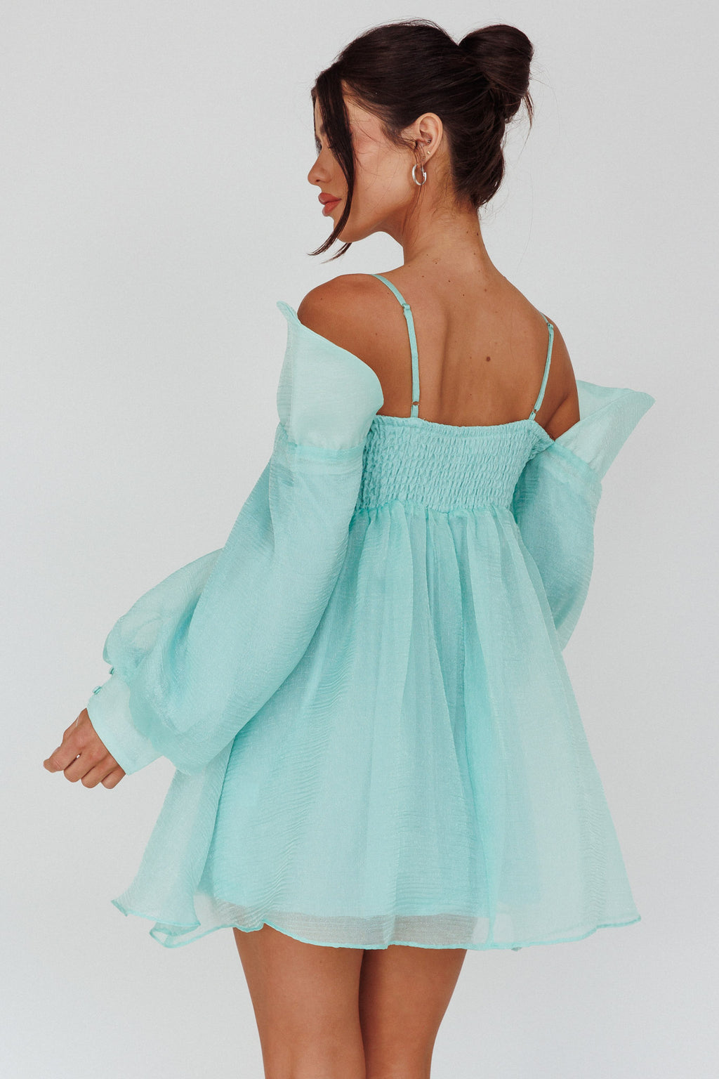 Yasi Long Sleeve Babydoll Mini Dress Mint by Selfie Leslie