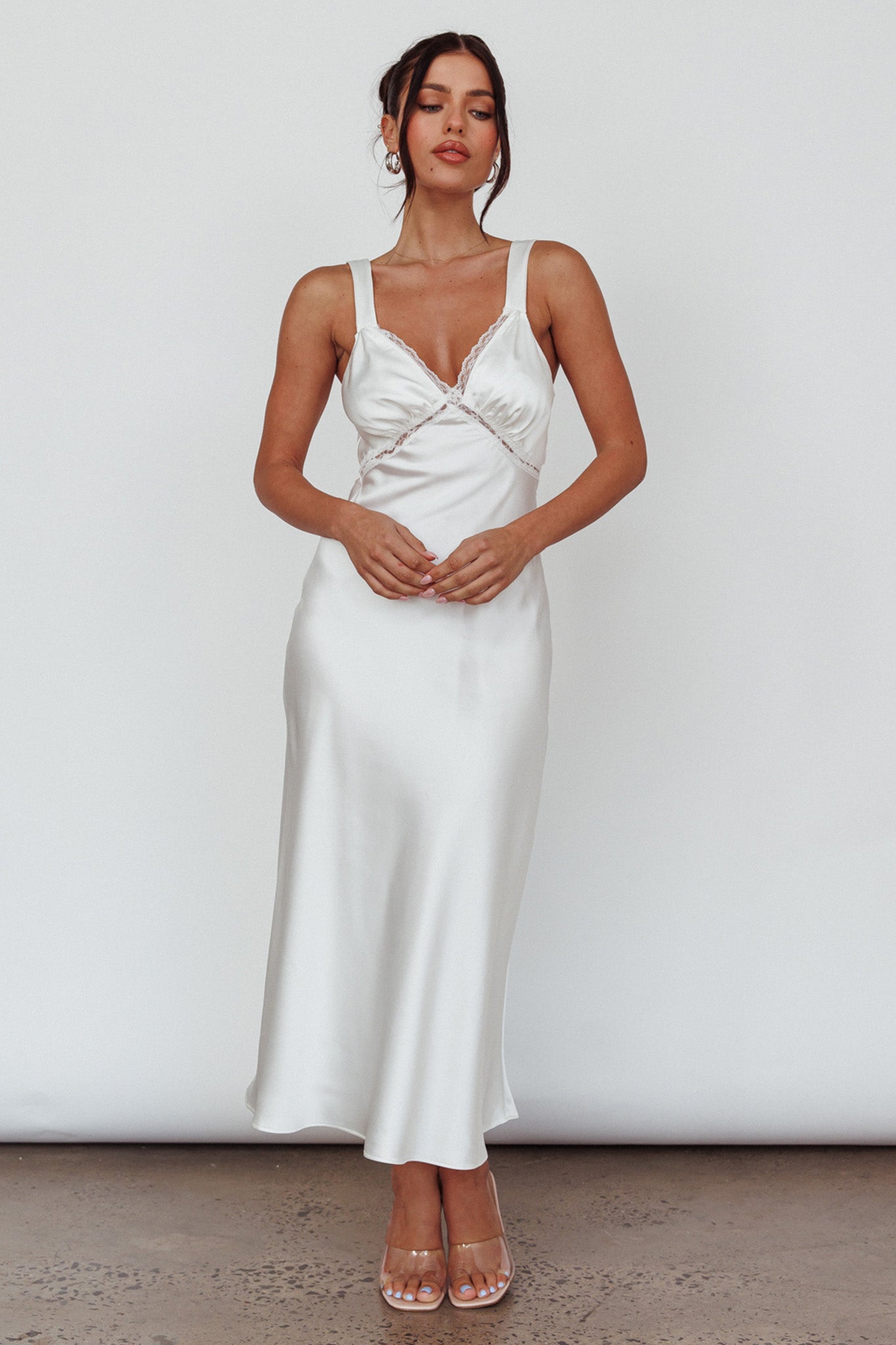 Shop the Nyah Lace Trim Midi Dress Off White