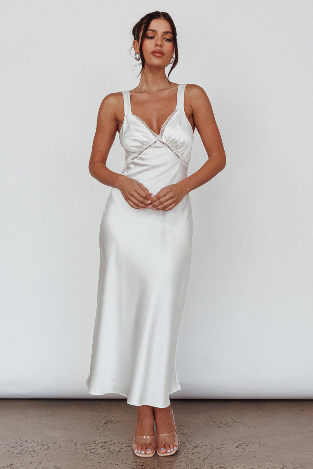 Nyah Lace Trim Midi Dress Off White by Selfie Leslie