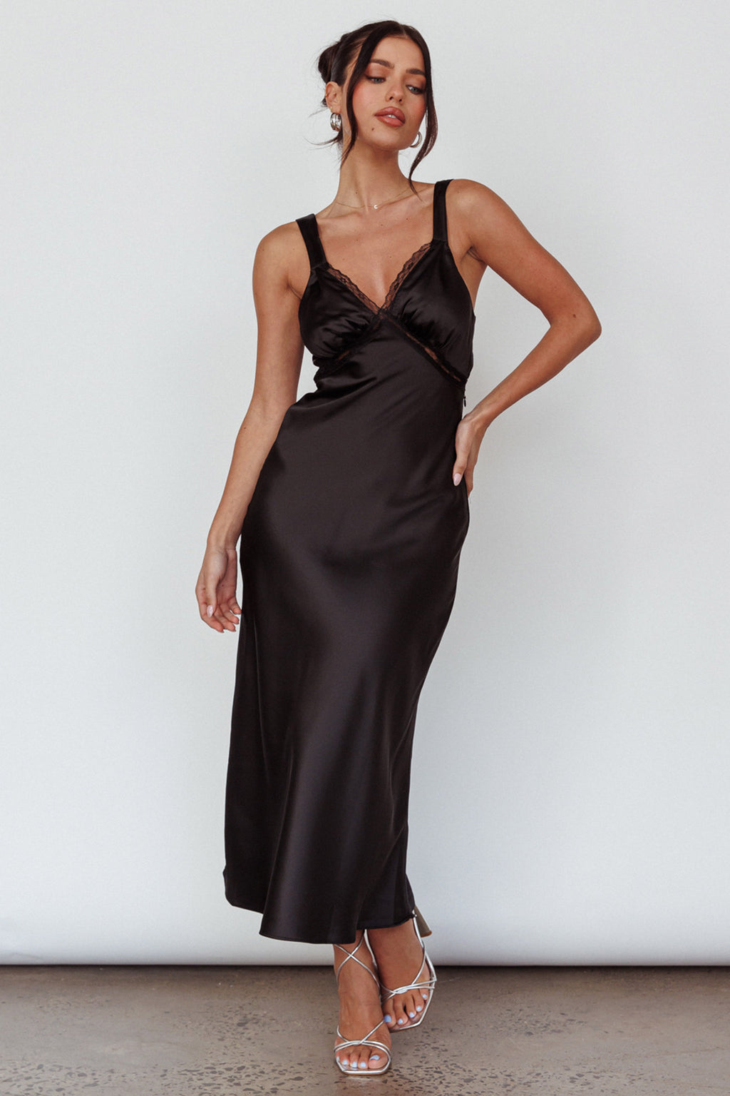 Nyah Lace Trim Midi Dress Black by Selfie Leslie
