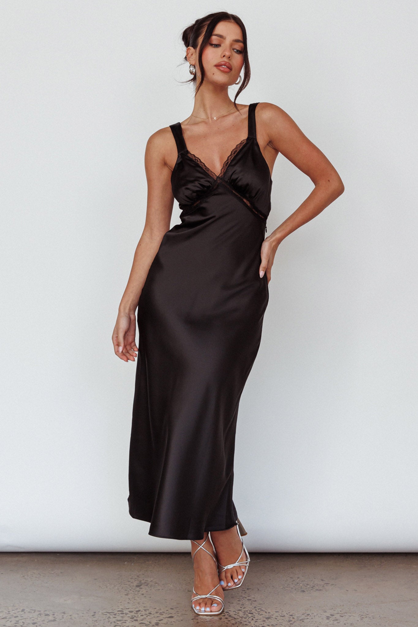 Nyah Lace Trim Midi Dress Black by Selfie Leslie