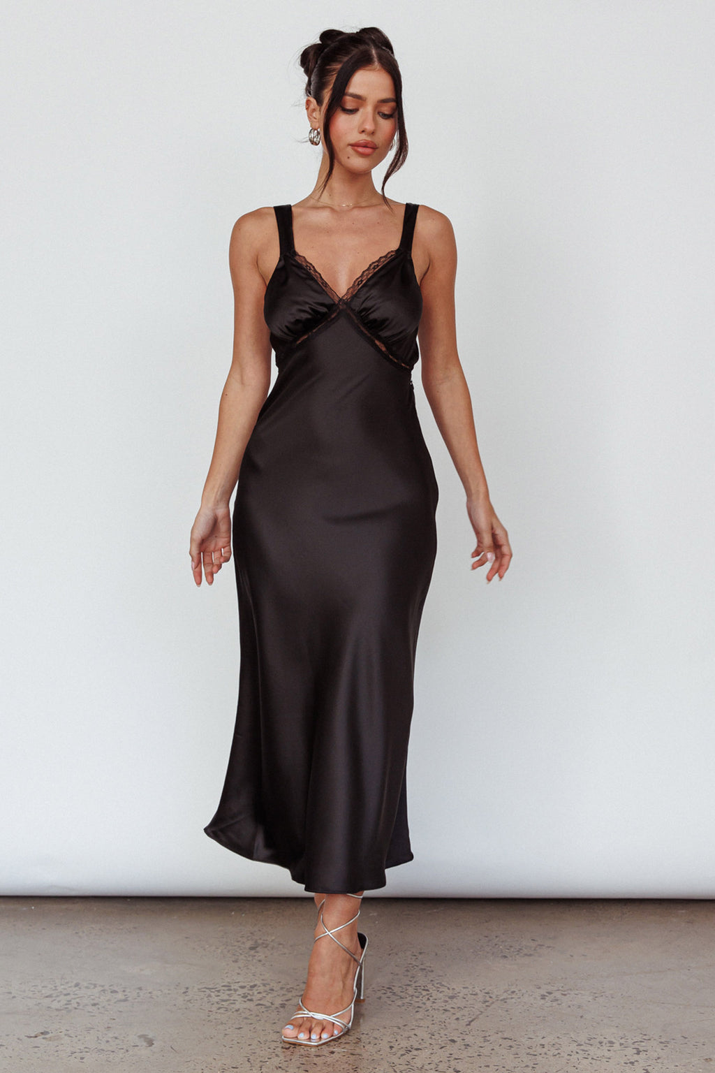 Nyah Lace Trim Midi Dress Black by Selfie Leslie
