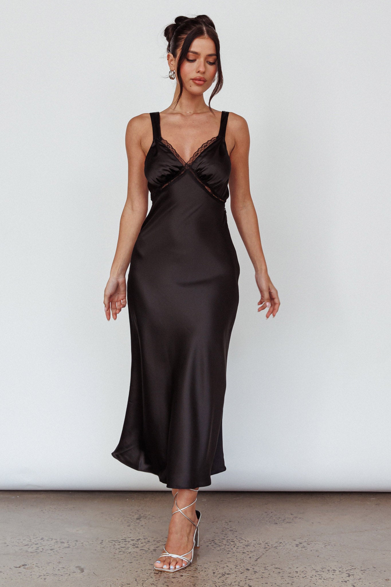 Nyah Lace Trim Midi Dress Black by Selfie Leslie