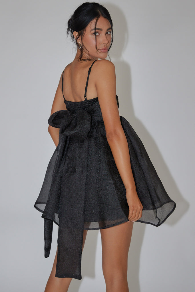 Shop the Diaz Bow Back Babydoll Mini Dress Black